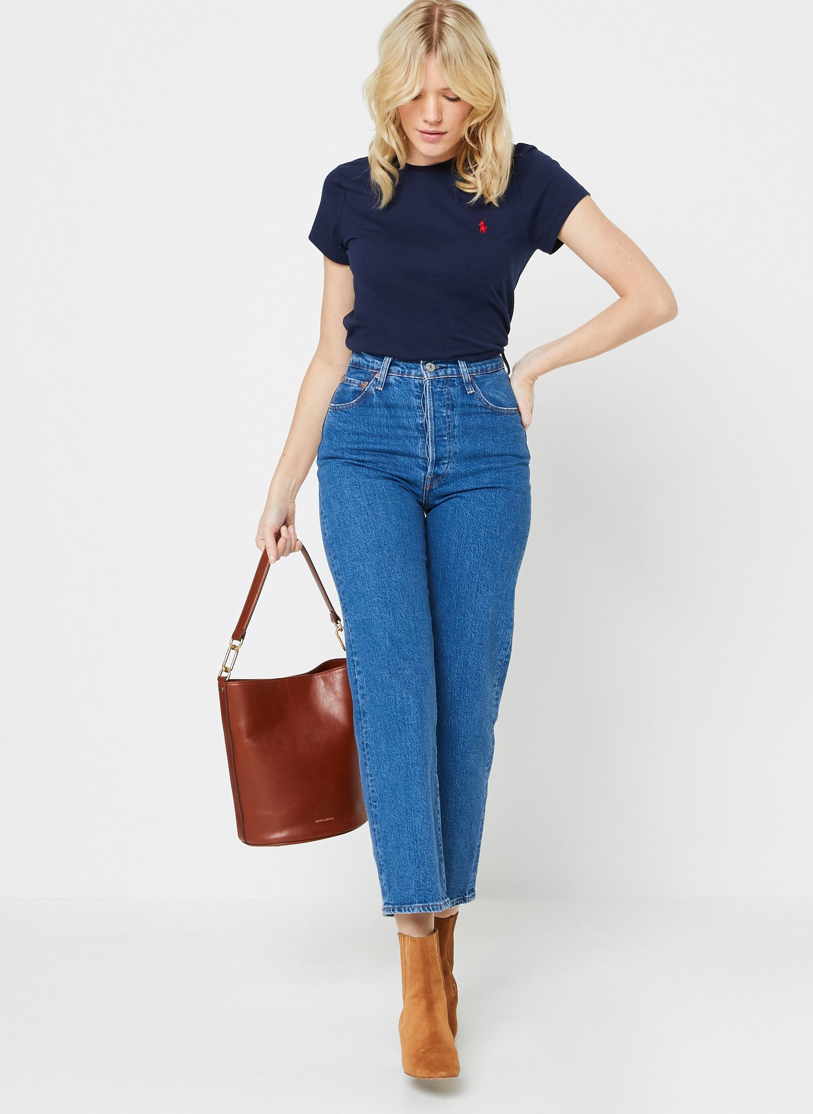 Tee-shirts T-shirt col rond jersey de coton 2118986 femme bleu Polo Ralph Lauren Tee-shirts T-shirt col rond jersey de coton 2118986 femme bleu CRUISE NAVY