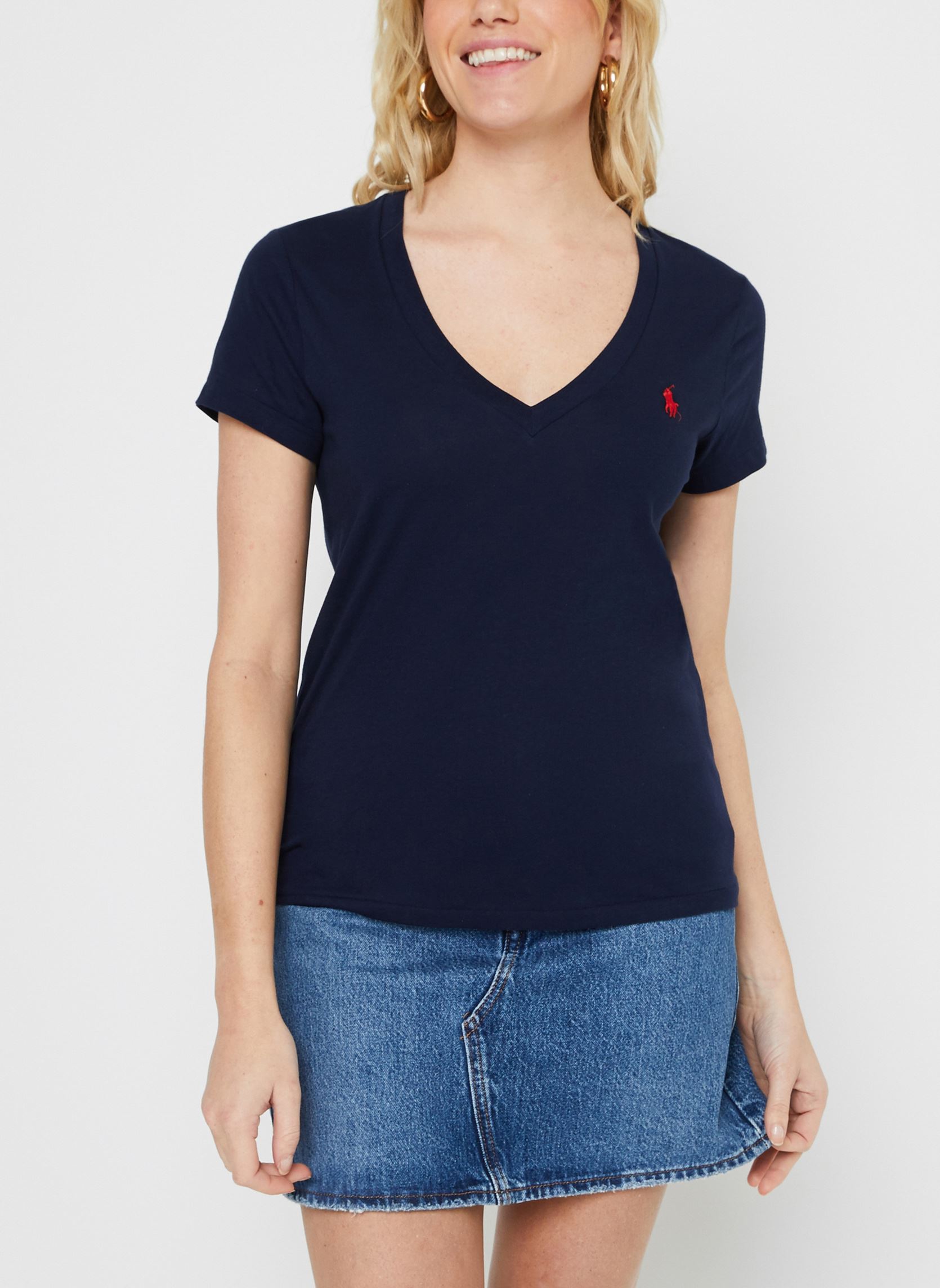 Tee-shirts T-shirt col en V en jersey femme bleu Polo Ralph Lauren Tee-shirts T-shirt col en V en jersey femme bleu Cruise Navy