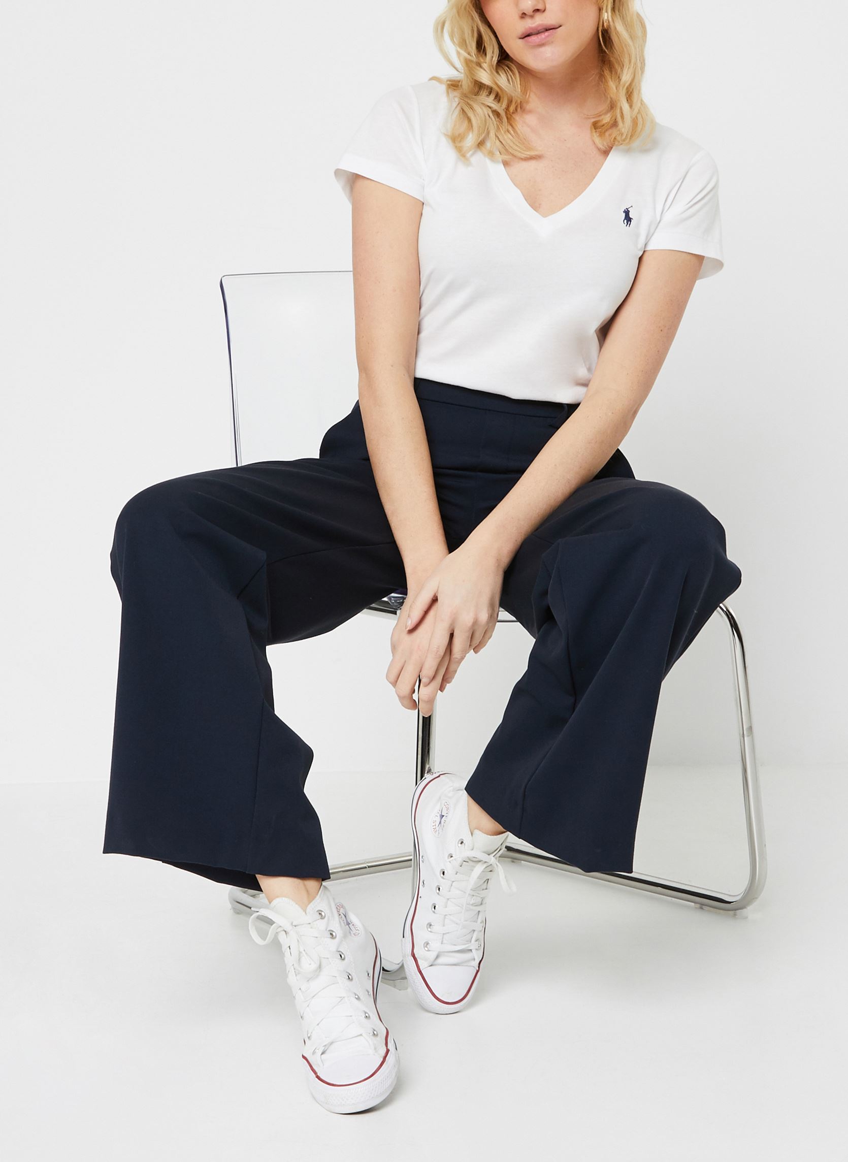 Tee-shirts T-shirt col en V en jersey femme blanc Polo Ralph Lauren Tee-shirts T-shirt col en V en jersey femme blanc WHITE