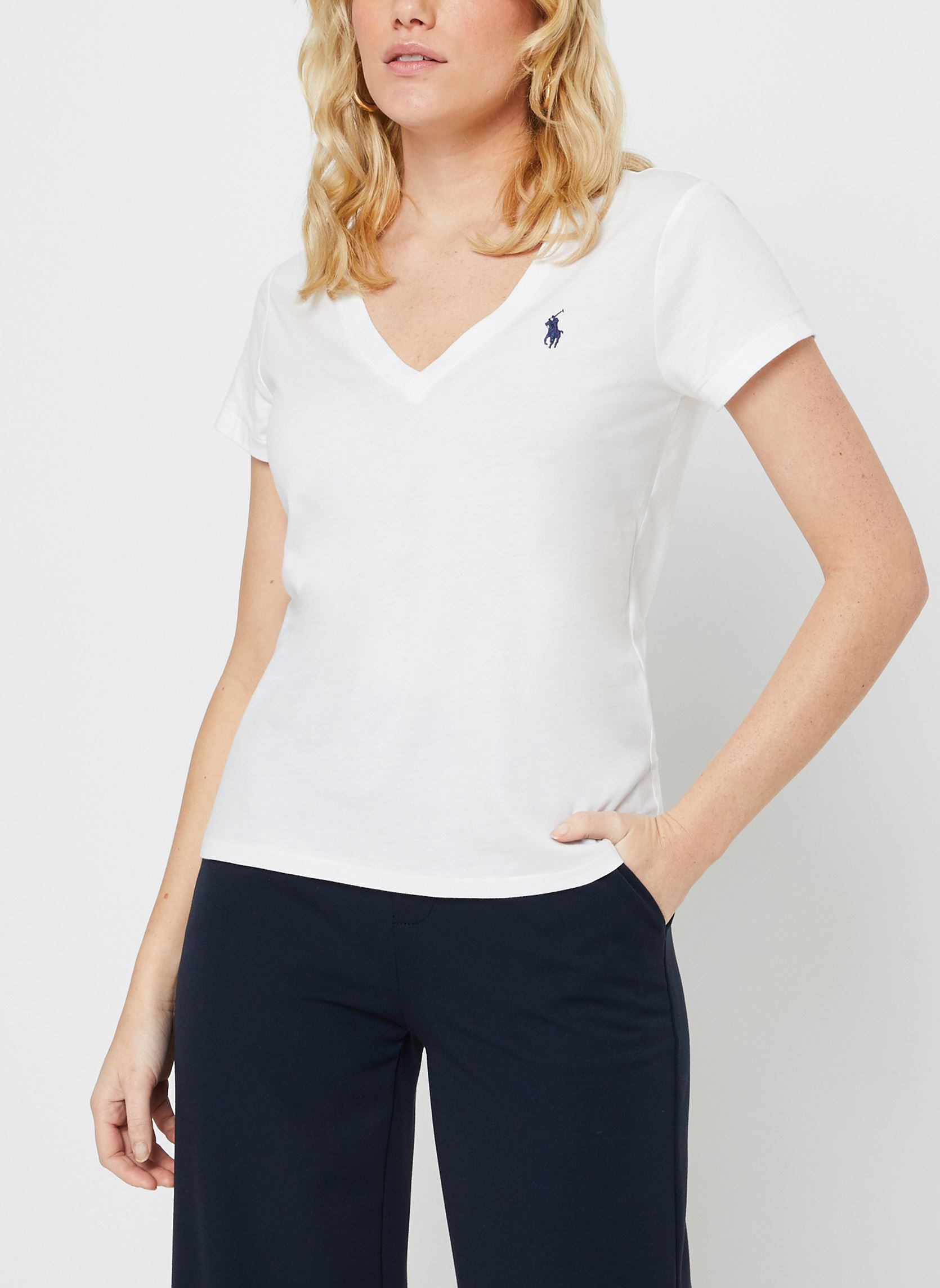 Tee-shirts T-shirt col en V en jersey femme blanc Polo Ralph Lauren Tee-shirts T-shirt col en V en jersey femme blanc WHITE
