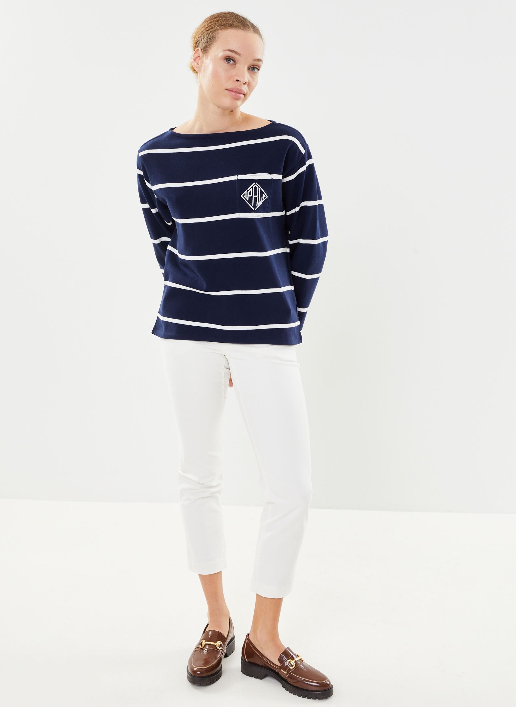 Pulls Rl Crst Mrnr-Long Sleeve-T-Shirt femme bleu Polo Ralph Lauren Pulls Rl Crst Mrnr-Long Sleeve-T-Shirt femme bleu CRUISE NAVY/DECKWASH WHITE