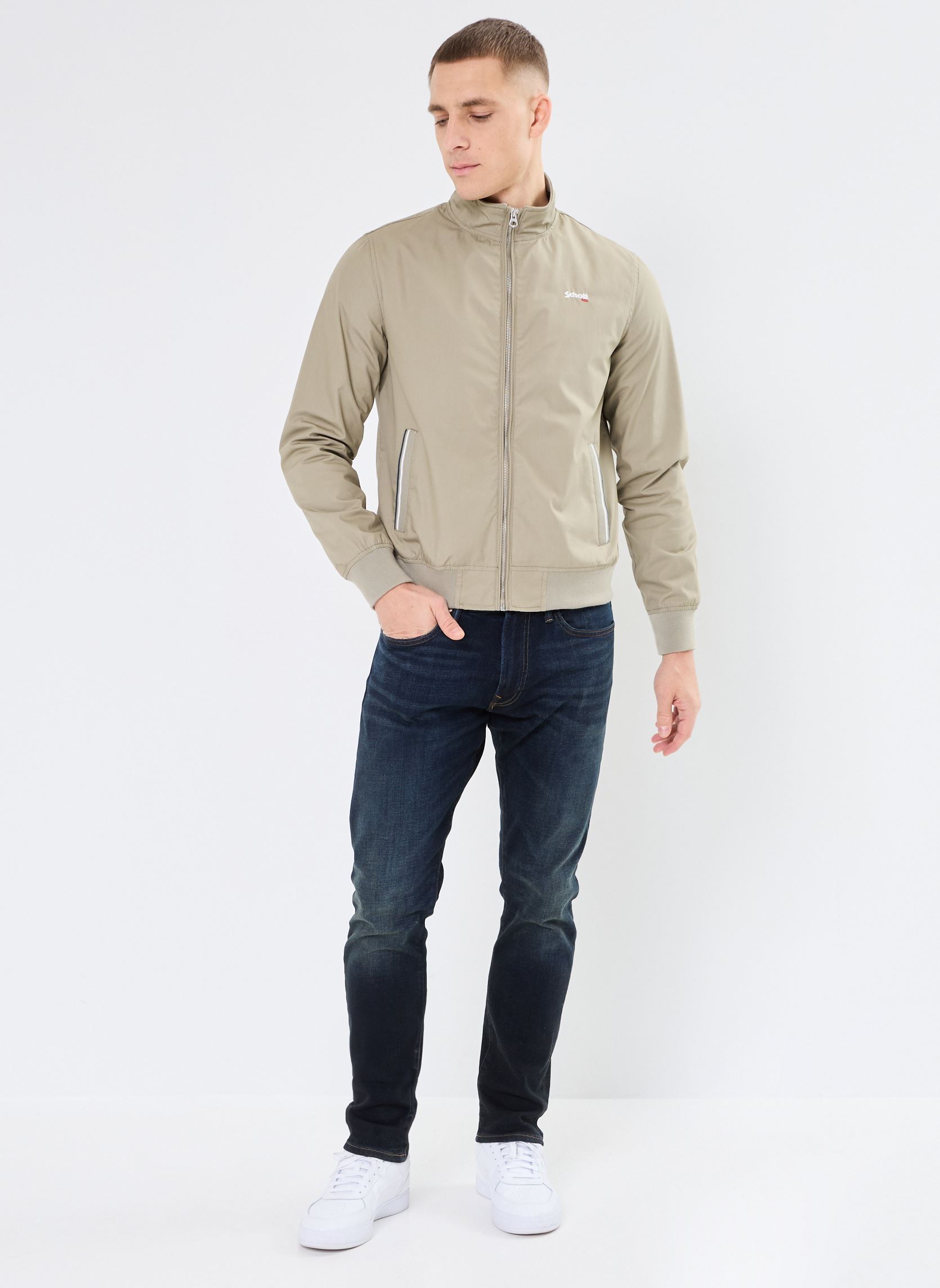 Vestes Blouson Court Zippe-KENTON homme vert Schott Vestes Blouson Court Zippe-KENTON homme vert SAGE KAKI