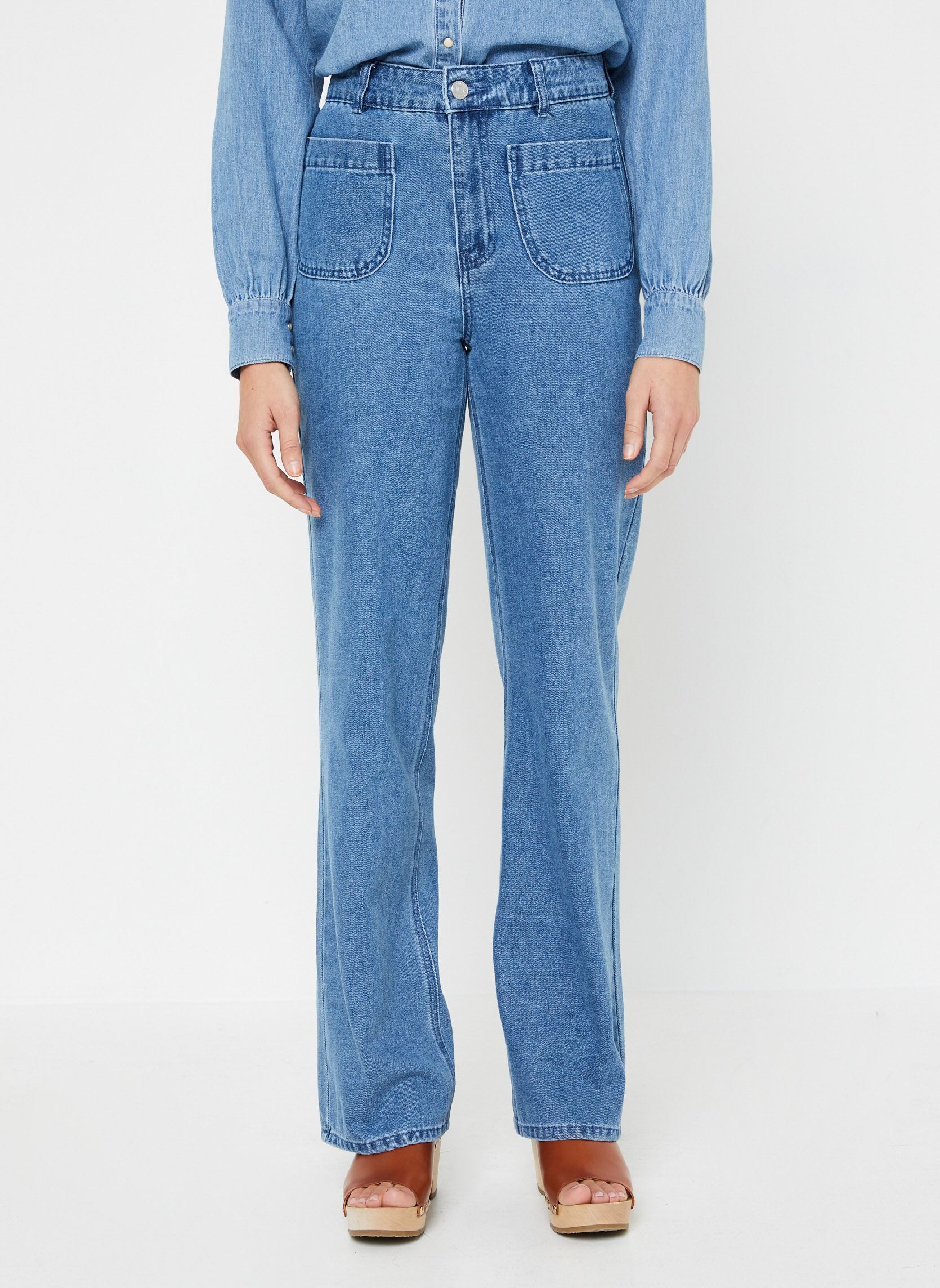Pieces PCSELMA WIDE - Wide leg - light blue denim/lichtblauw denim