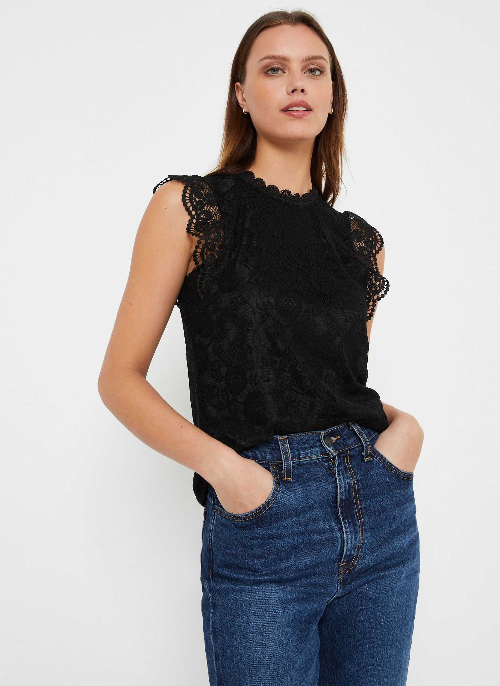 Tops PCOLLINE SL LACE TOP NOOS BC damen schwarz Pieces Tops PCOLLINE SL LACE TOP NOOS BC damen schwarz Black