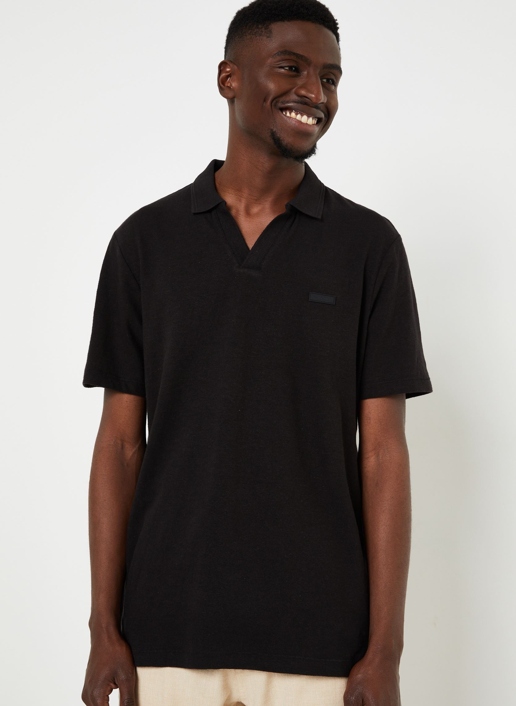 Vêtements Calvin Klein Cotton Linen Open Collar Polo pour Accessoires - vue 2