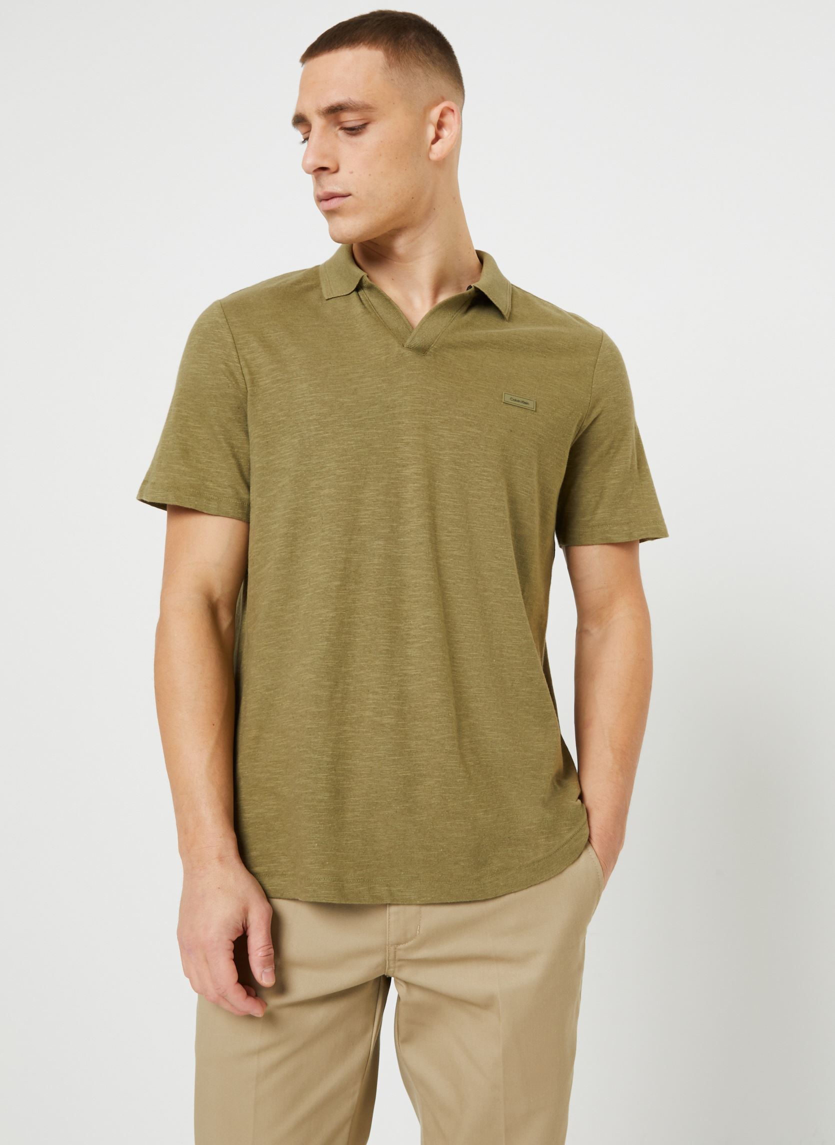 Vêtements Calvin Klein Cotton Linen Open Collar Polo pour Accessoires