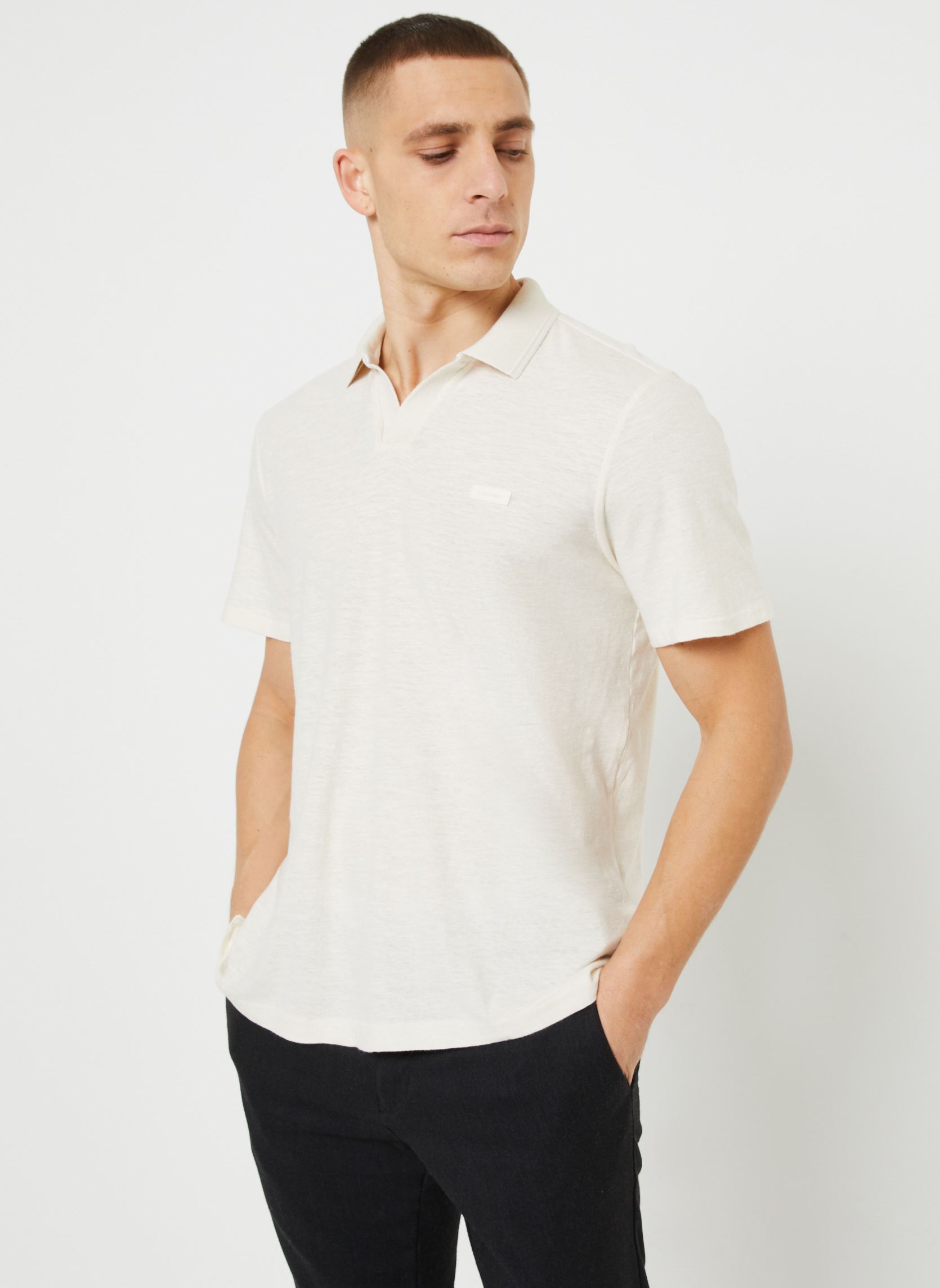 Vêtements Calvin Klein Cotton Linen Open Collar Polo pour Accessoires - vue 3