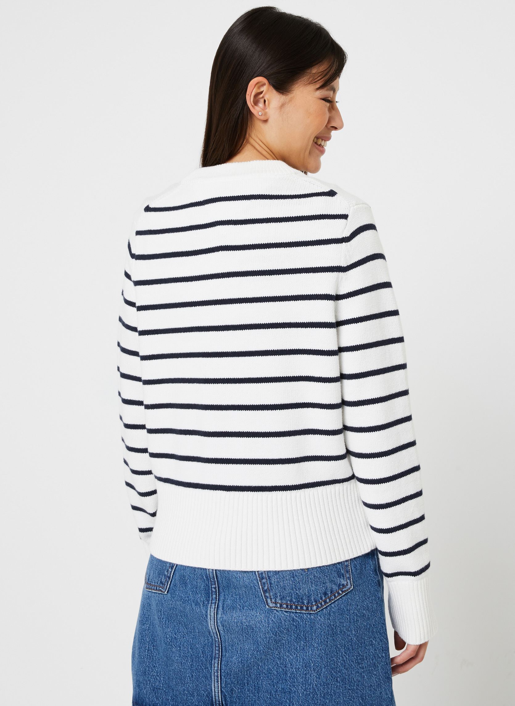 Pulls 1985 Co Jrsy Stitch Stp C-Nk Swt femme blanc Tommy Hilfiger Pulls 1985 Co Jrsy Stitch Stp C-Nk Swt femme blanc BRETON STP/ ECRU/ DESERT SKY