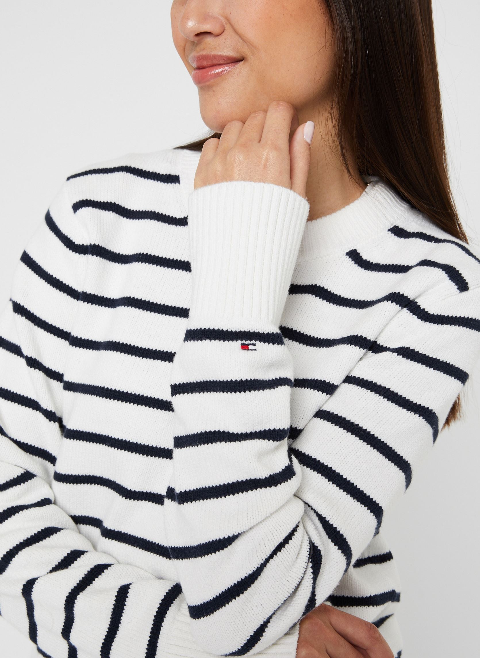 Pulls 1985 Co Jrsy Stitch Stp C-Nk Swt femme blanc Tommy Hilfiger Pulls 1985 Co Jrsy Stitch Stp C-Nk Swt femme blanc BRETON STP/ ECRU/ DESERT SKY