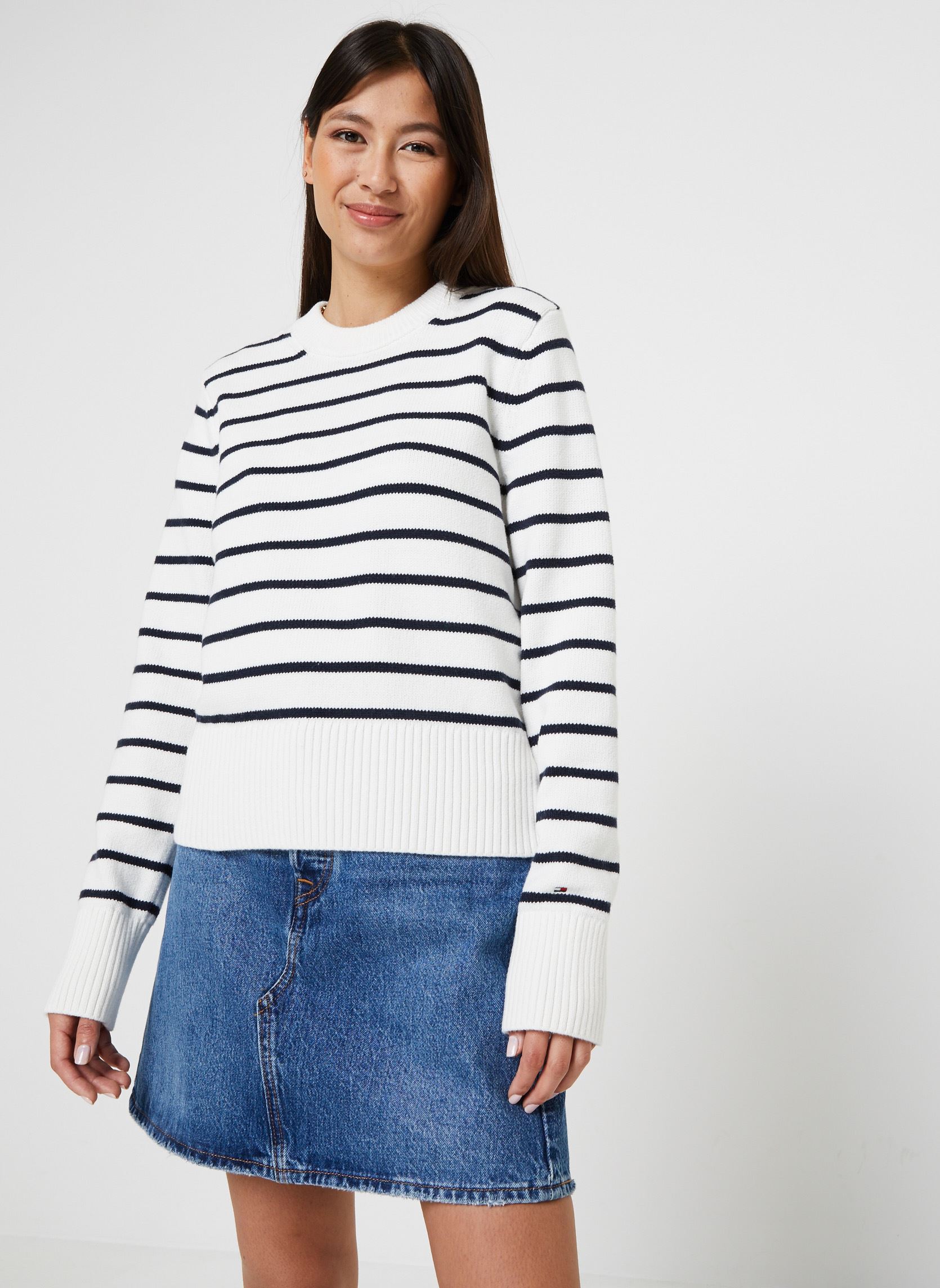 Pulls 1985 Co Jrsy Stitch Stp C-Nk Swt femme blanc Tommy Hilfiger Pulls 1985 Co Jrsy Stitch Stp C-Nk Swt femme blanc BRETON STP/ ECRU/ DESERT SKY