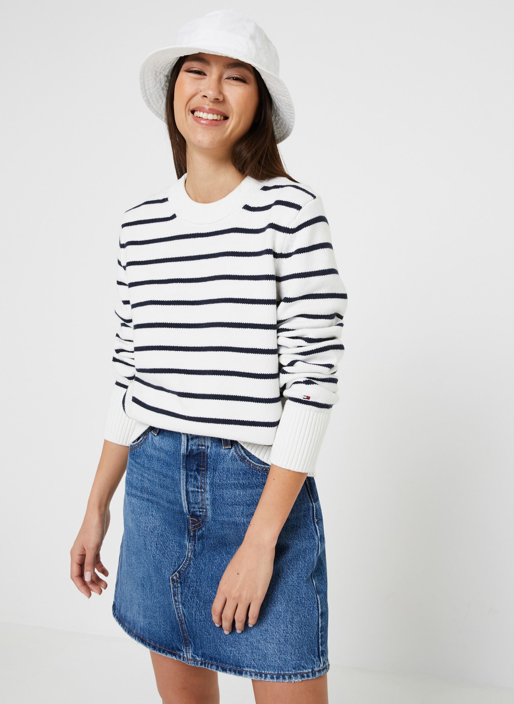Pulls 1985 Co Jrsy Stitch Stp C-Nk Swt femme blanc Tommy Hilfiger Pulls 1985 Co Jrsy Stitch Stp C-Nk Swt femme blanc BRETON STP/ ECRU/ DESERT SKY