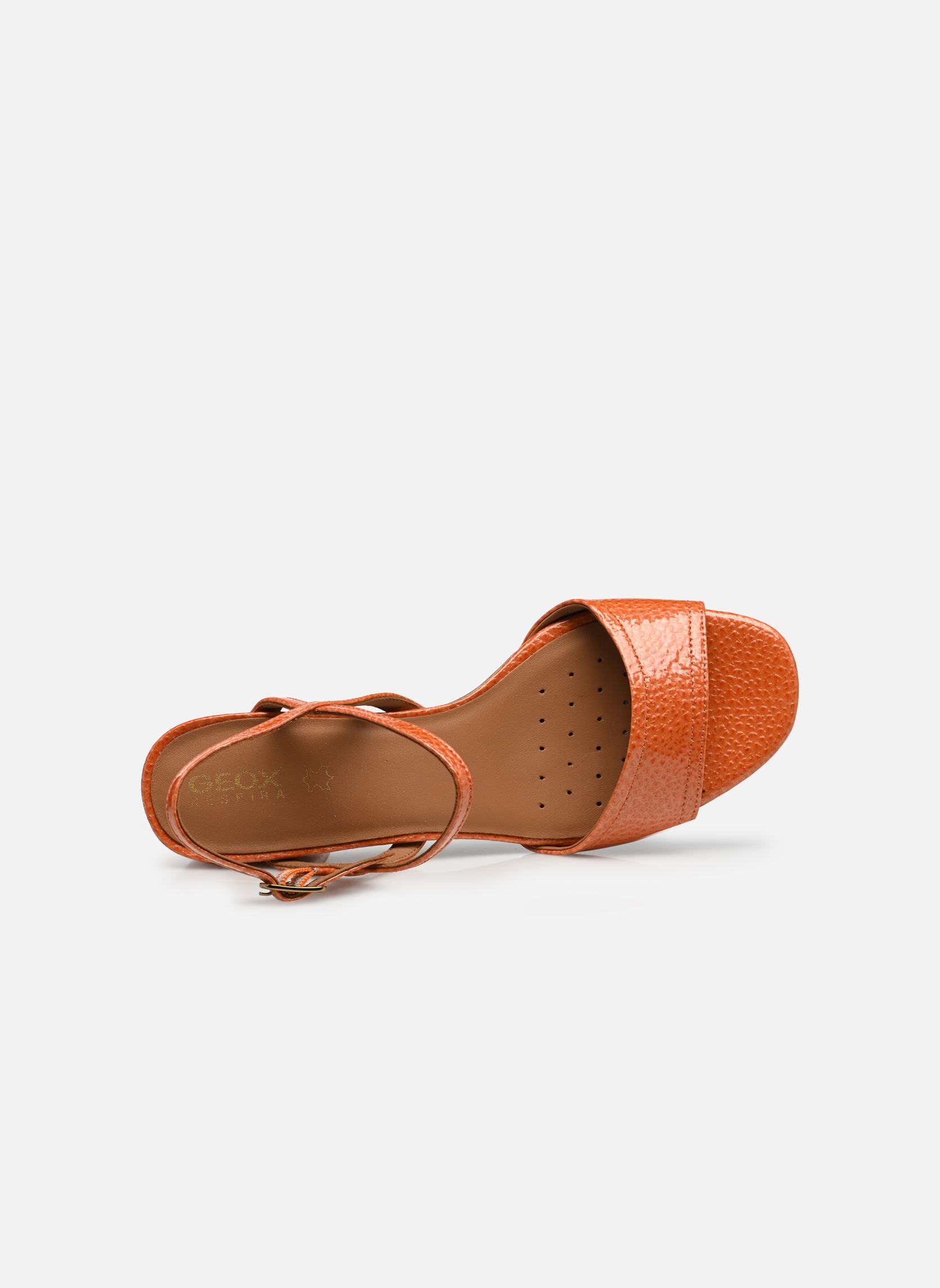 Sandali Donna Rieker In Pelle Arancione – Tacco 4,5 Cm, Chiusura Regolabile Auto-Grip, Plantare Morbido, Primavera-Estate 2023