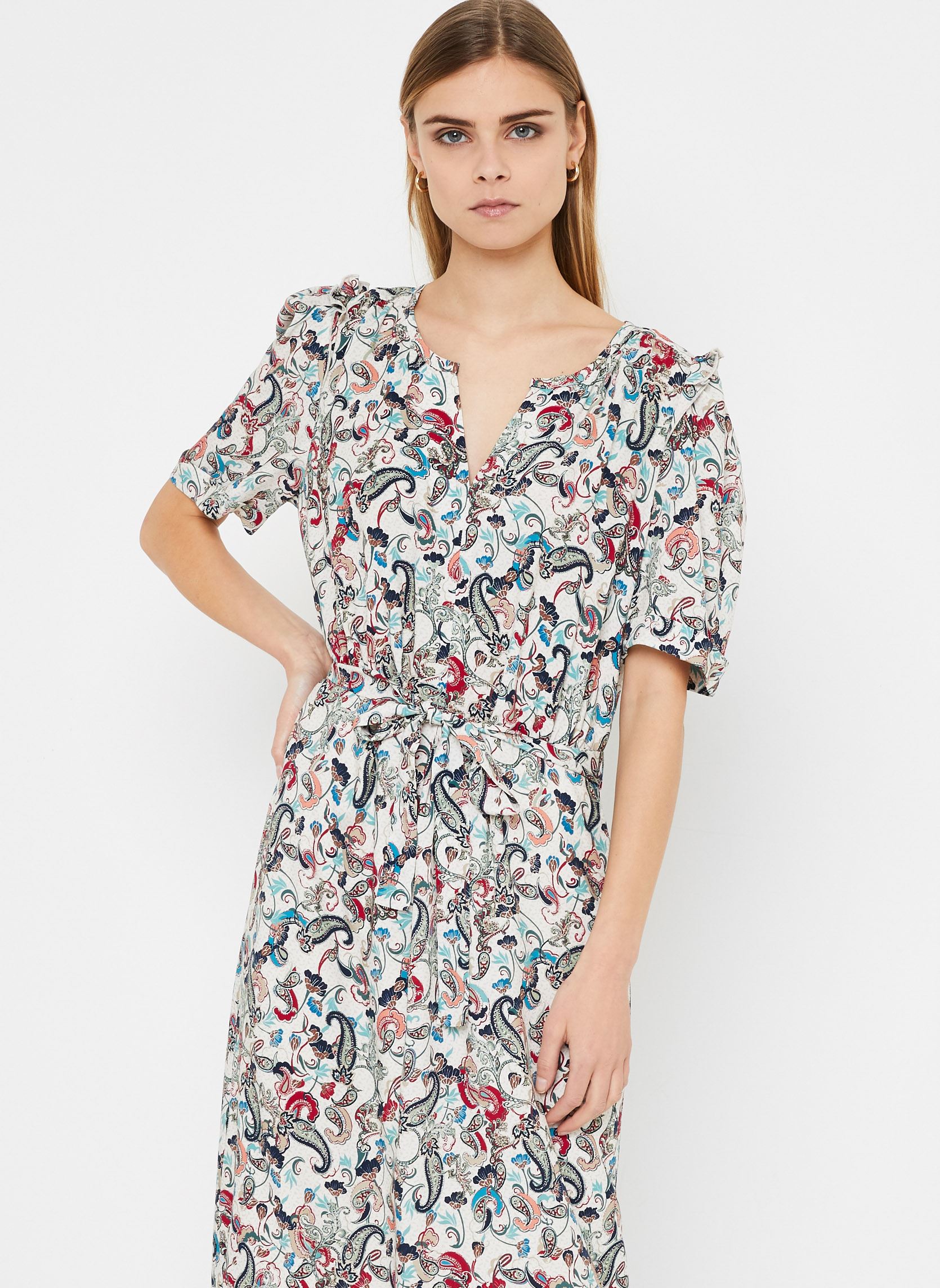 IKKS Women Robe midi Longue Imprimee BW30195 (Blanc) Vêtements chez