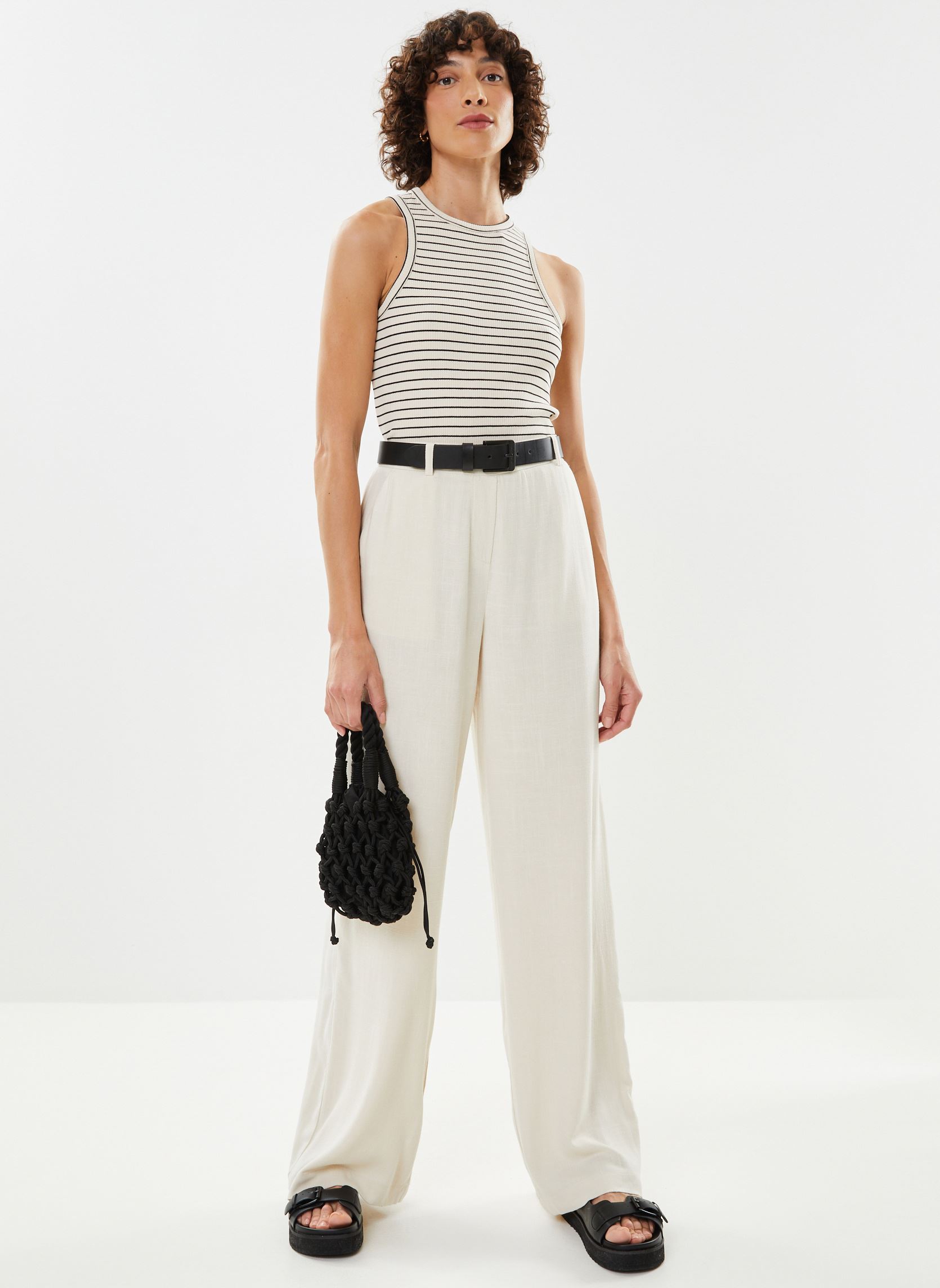 Canotte Slfanna O-Neck Striped Tank Top donna beige Selected Femme Canotte Slfanna O-Neck Striped Tank Top donna beige SANDSHELL