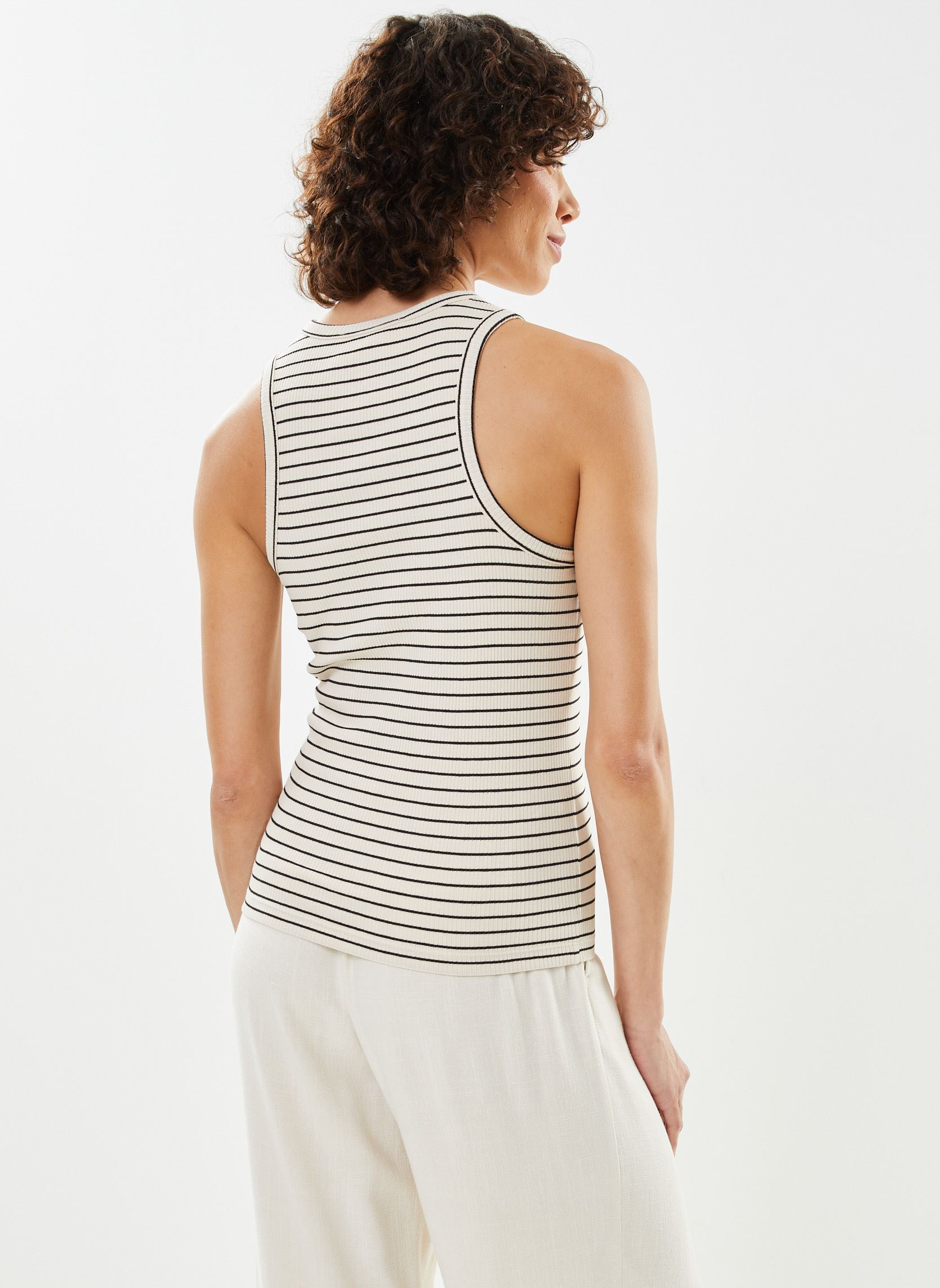 Canotte Slfanna O-Neck Striped Tank Top donna beige Selected Femme Canotte Slfanna O-Neck Striped Tank Top donna beige SANDSHELL