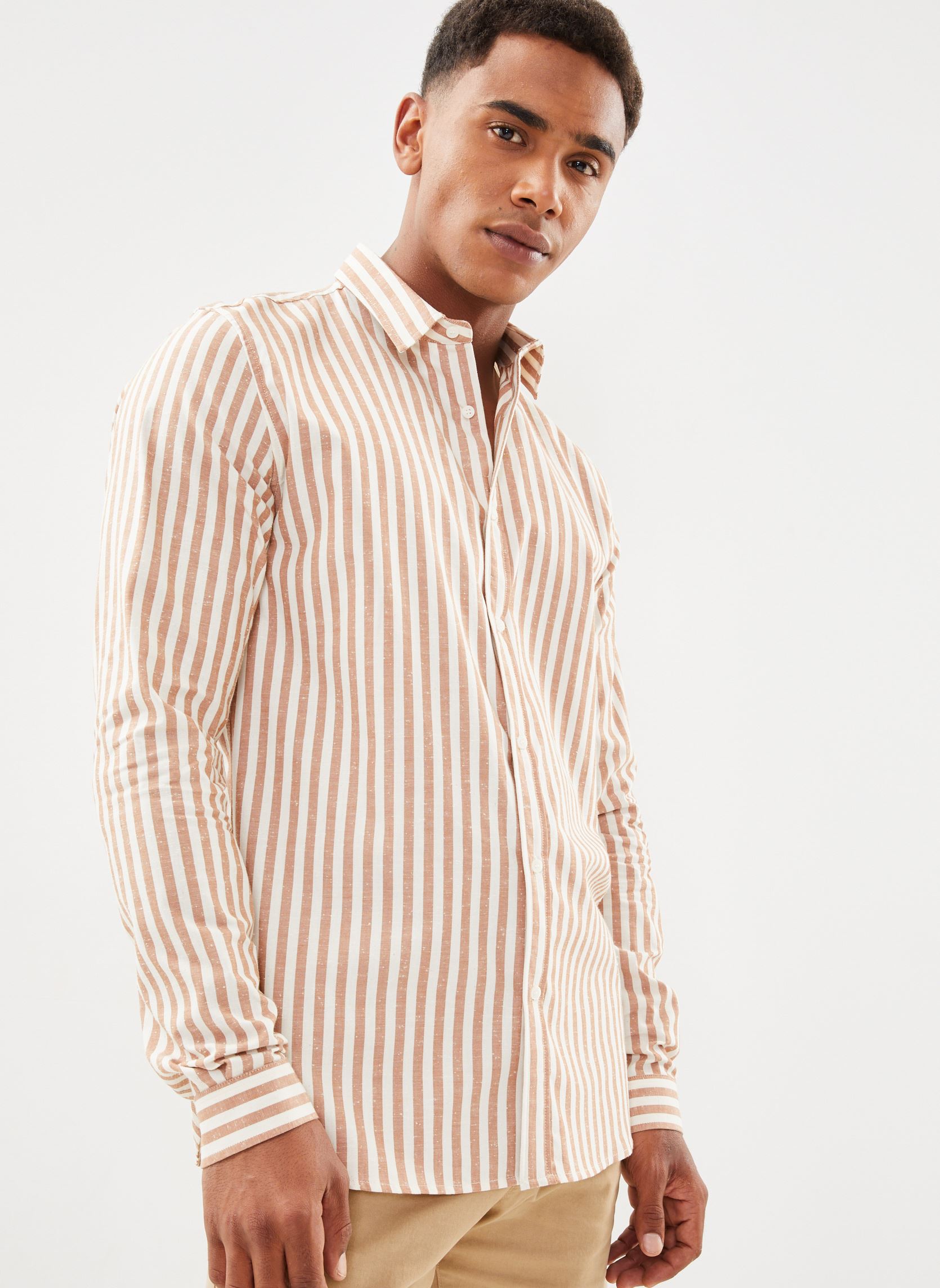 Chemise Homme Finamore Italie Rayée Lilas – 16/42 Manches Longues, Finition Main – Très Bon état