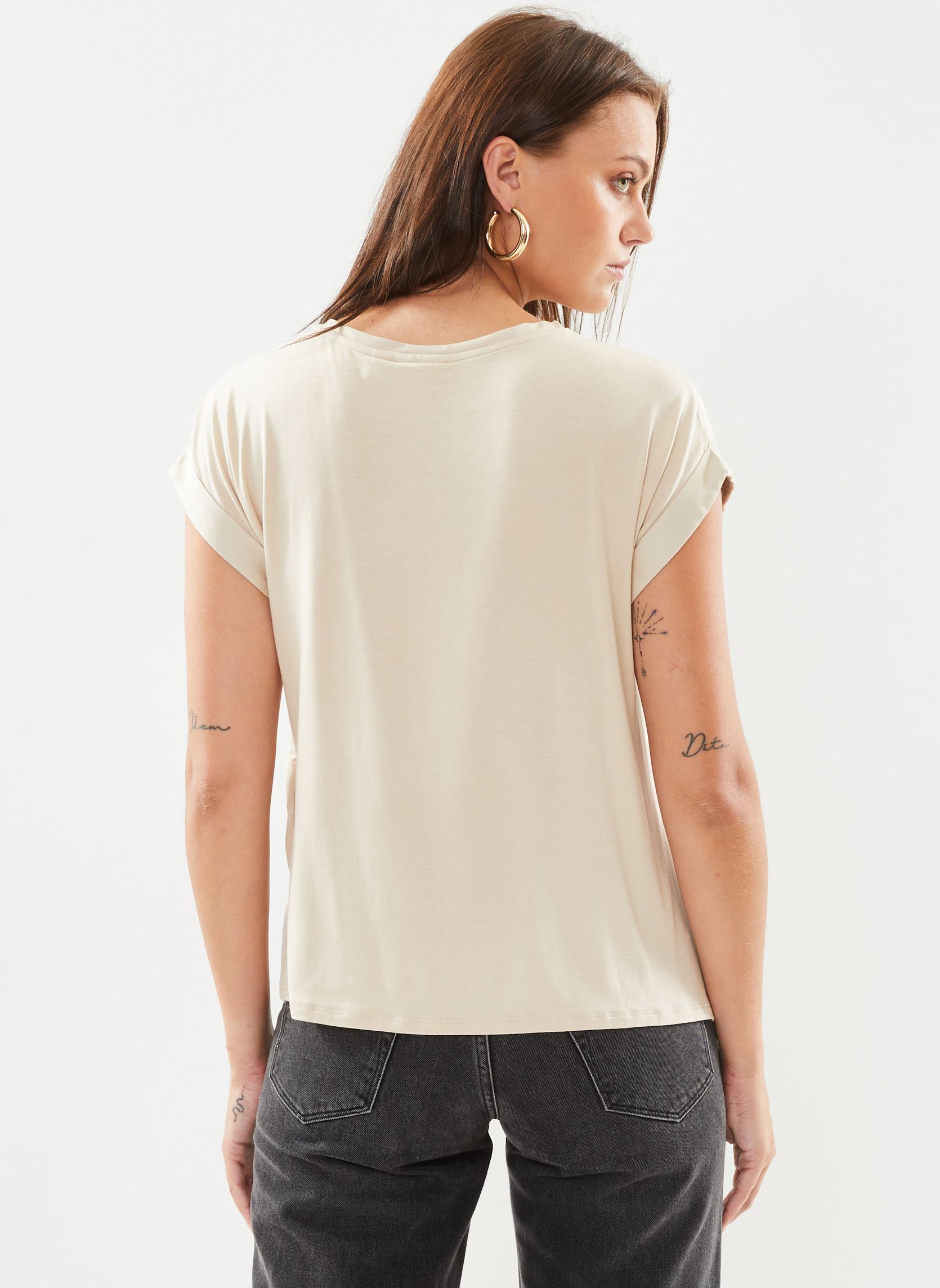 Tee-shirts VIELLETTE S/S SATIN TOP/SU - NOOS femme beige Vila Tee-shirts VIELLETTE S/S SATIN TOP/SU - NOOS femme beige Cement