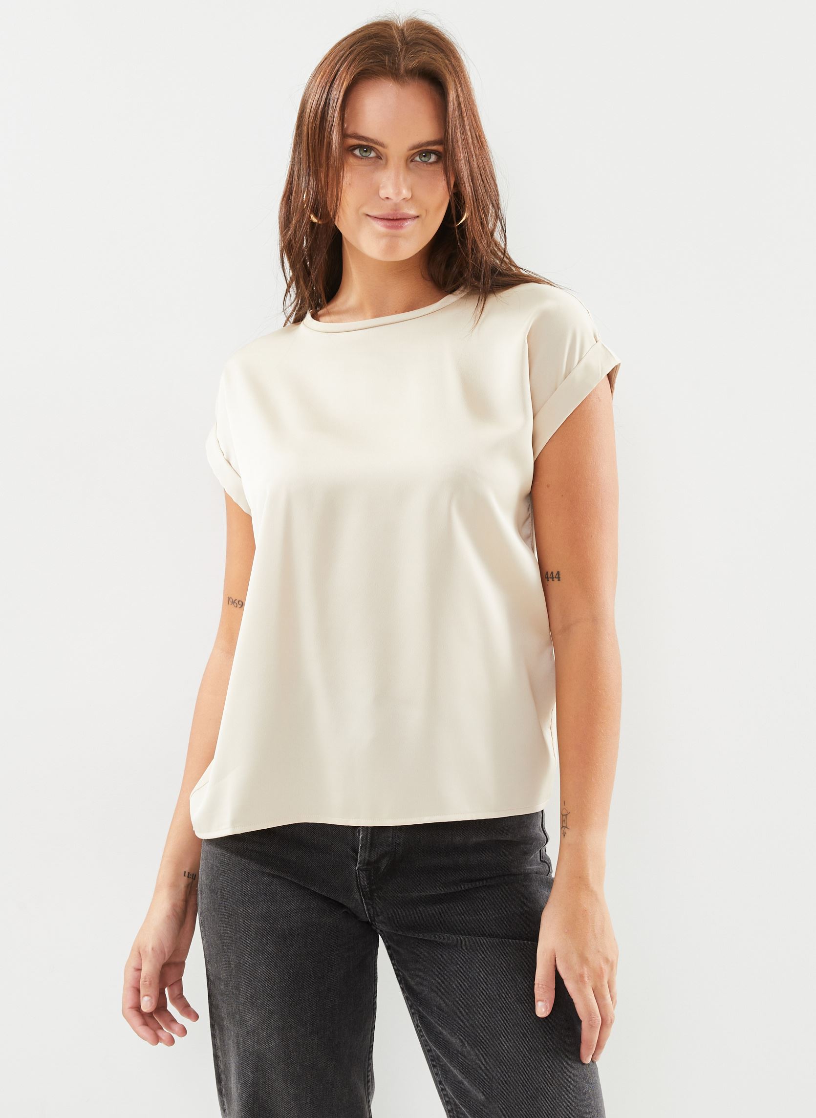 Tee-shirts VIELLETTE S/S SATIN TOP/SU - NOOS femme beige Vila Tee-shirts VIELLETTE S/S SATIN TOP/SU - NOOS femme beige Cement