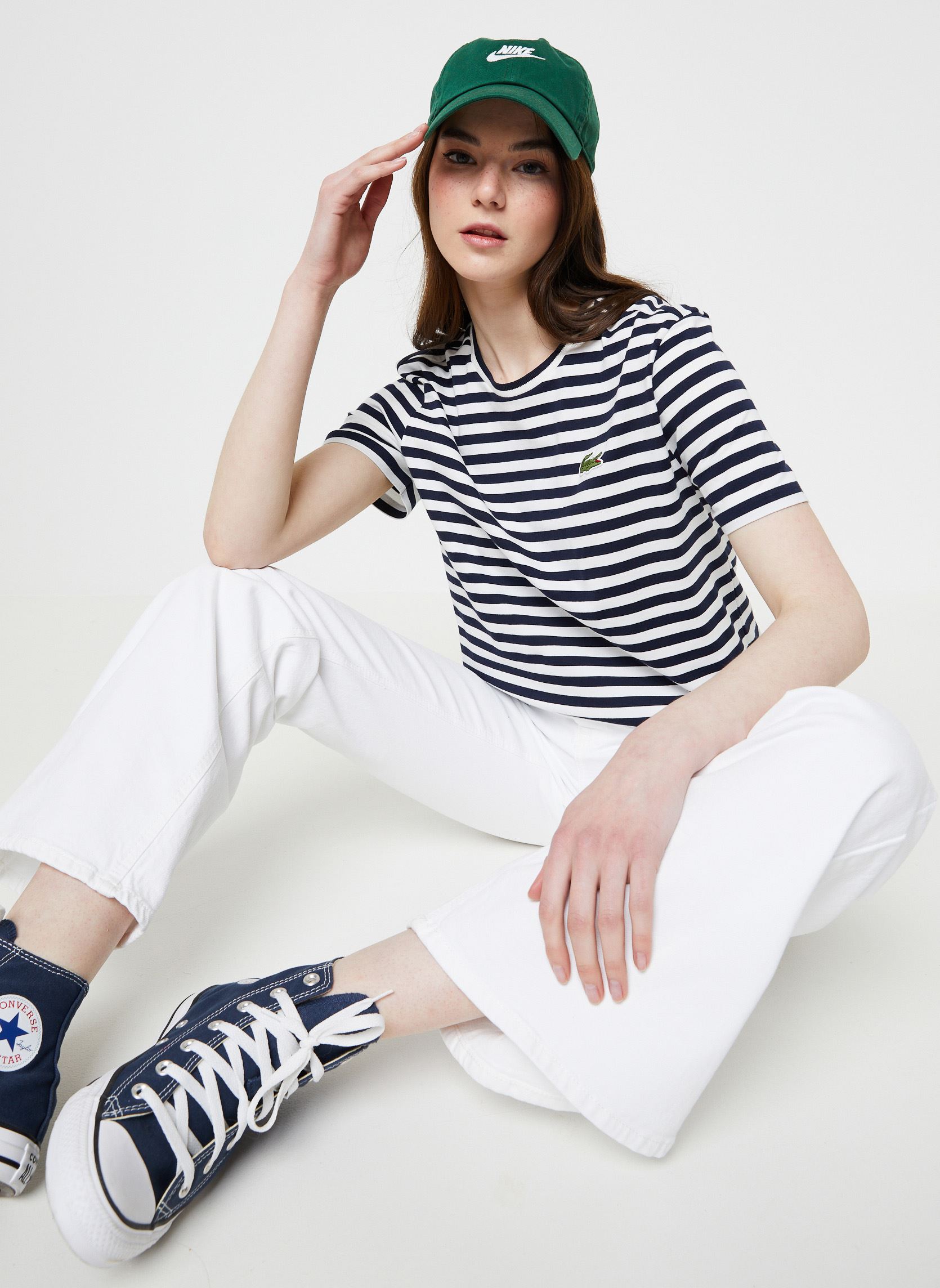 Tee-shirts Tee-Shirt femme bleu Lacoste Tee-shirts Tee-Shirt femme bleu HHW MARINE/FARINE