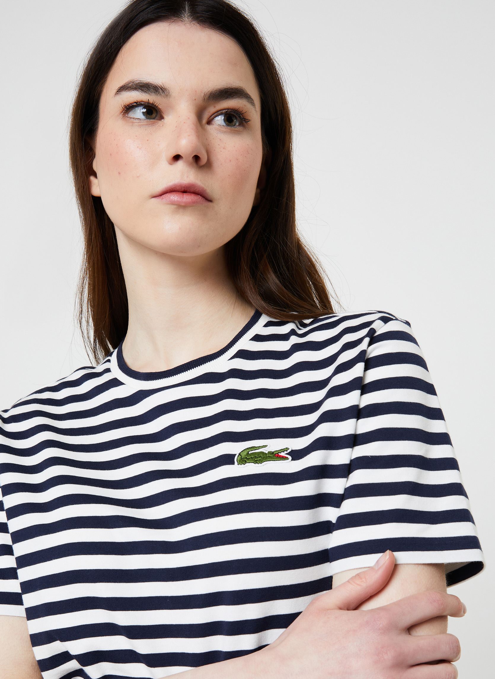 Tee-shirts Tee-Shirt femme bleu Lacoste Tee-shirts Tee-Shirt femme bleu HHW MARINE/FARINE