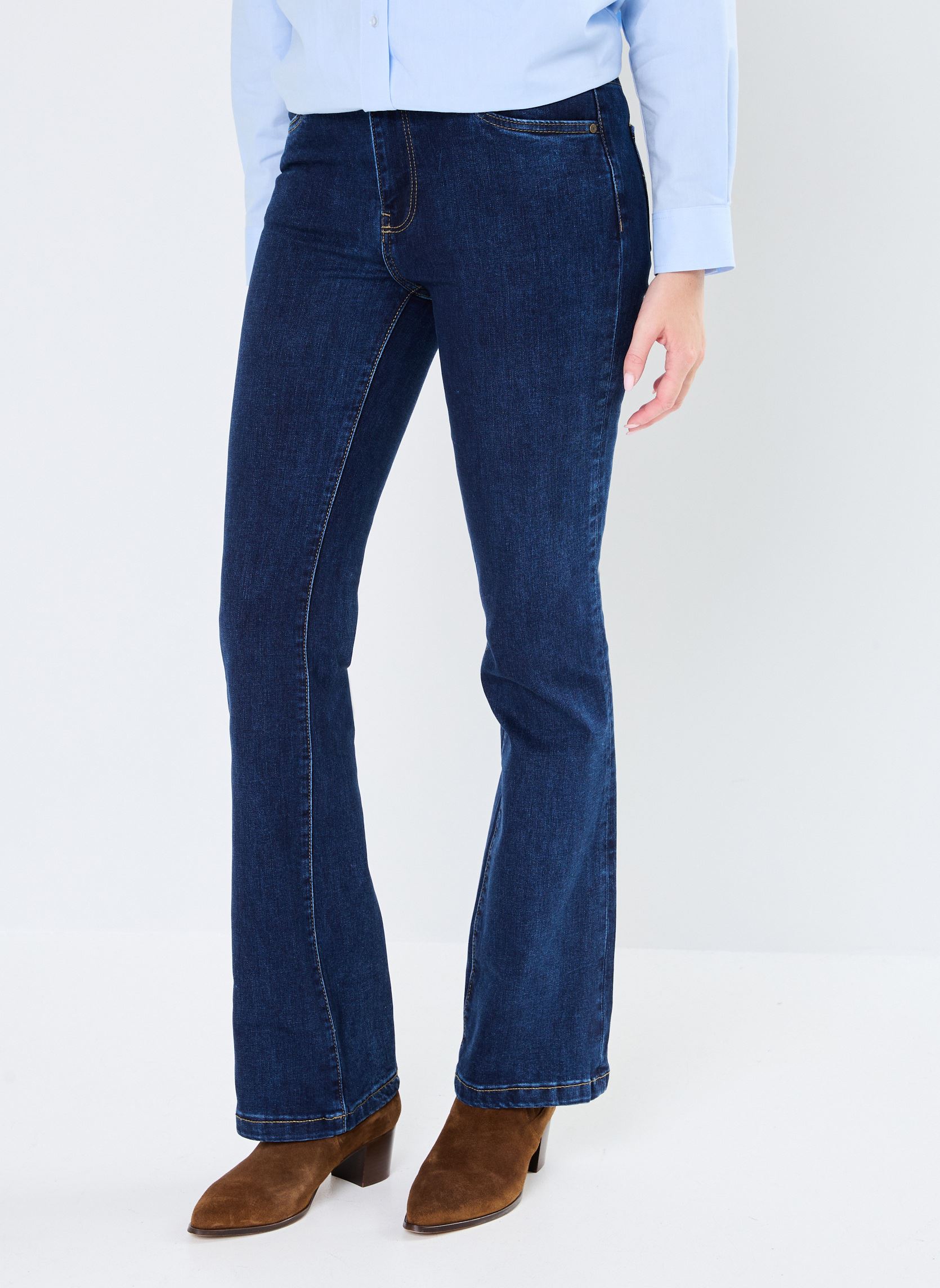 Pantalons droit BALI-BUTTON femme bleu Bonobo Pantalons droit BALI-BUTTON femme bleu DENIM BRUT