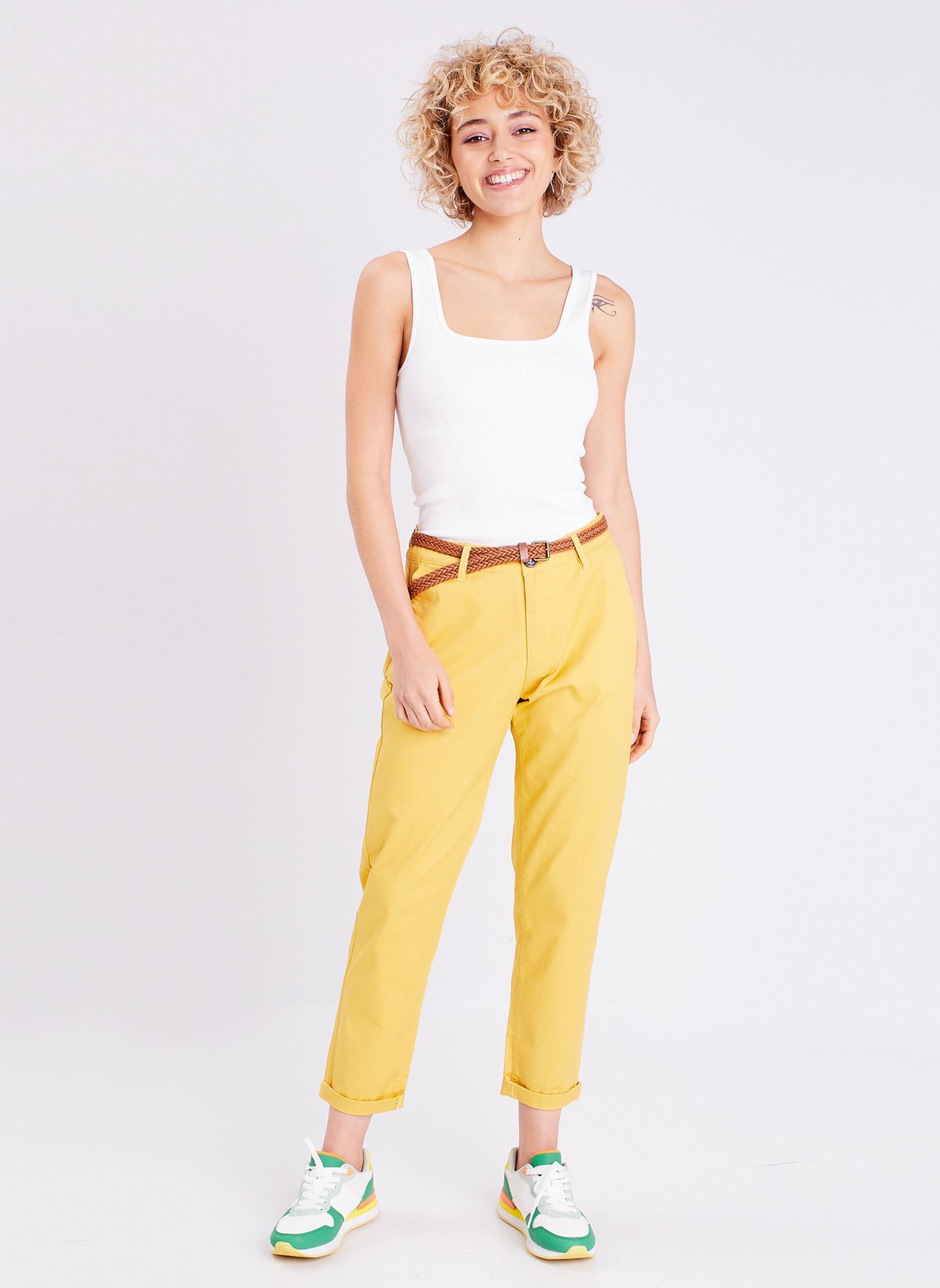 Pantalons droit CHINO-SICO femme jaune Cache Cache Pantalons droit CHINO-SICO femme jaune RATTAN