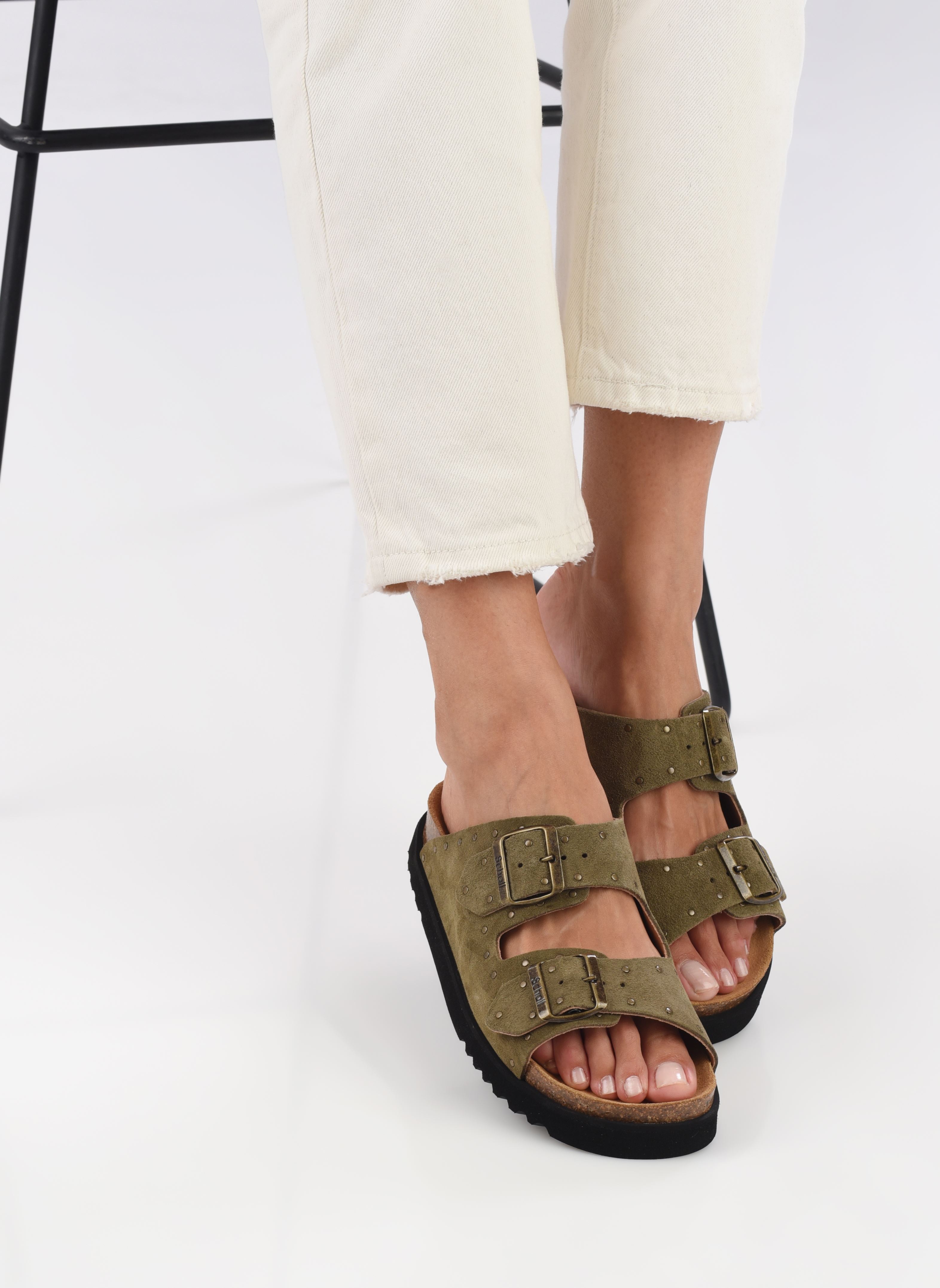 Muilen BEATRIZ COLLECTION dames groen Scholl Muilen BEATRIZ COLLECTION dames groen KHAKI SUEDE + STUDS
