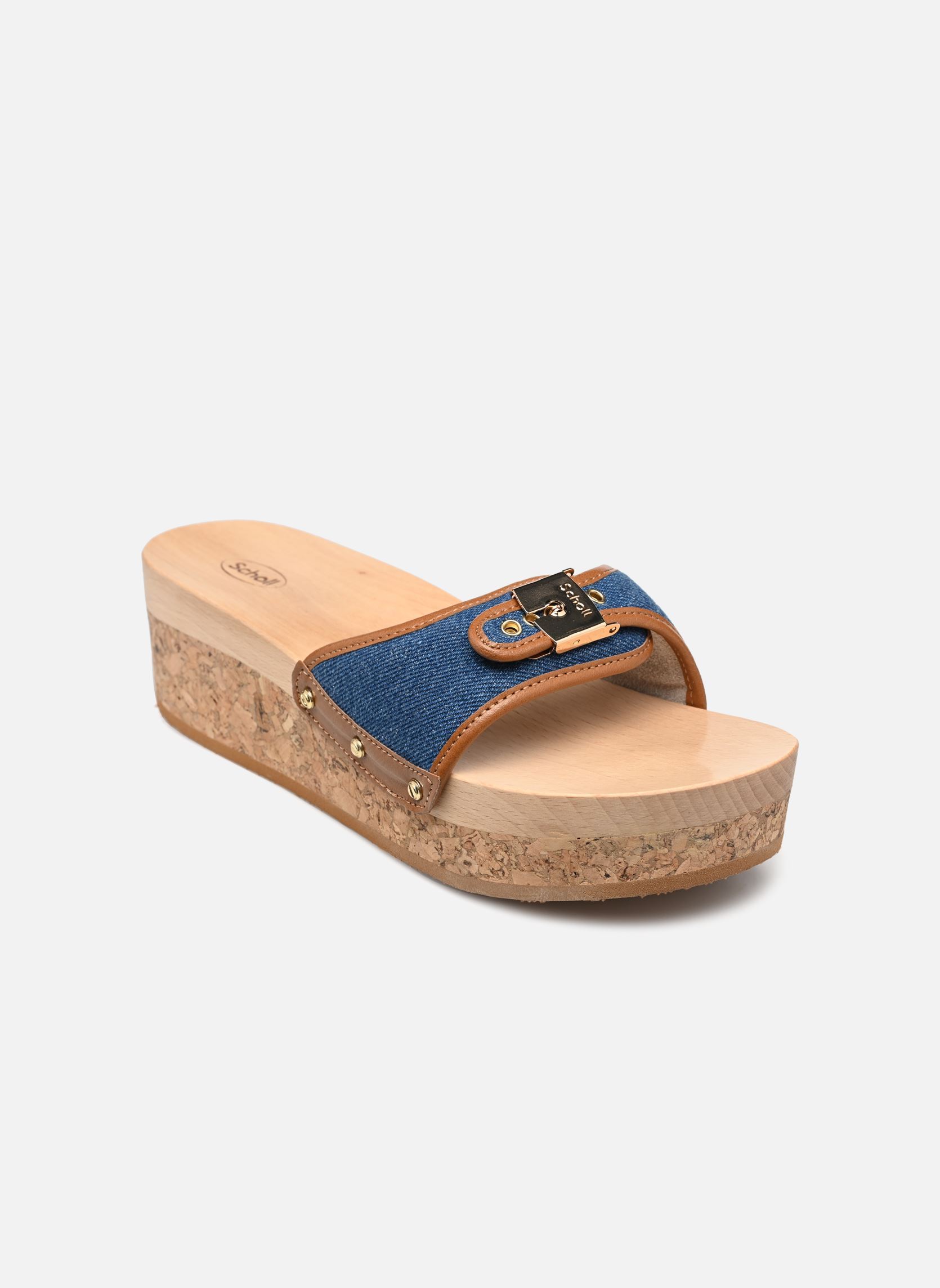 Pantoletten PESCURA WEDGE REESE ICONIC damen blau Scholl Pantoletten PESCURA WEDGE REESE ICONIC damen blau Denim/Cognac