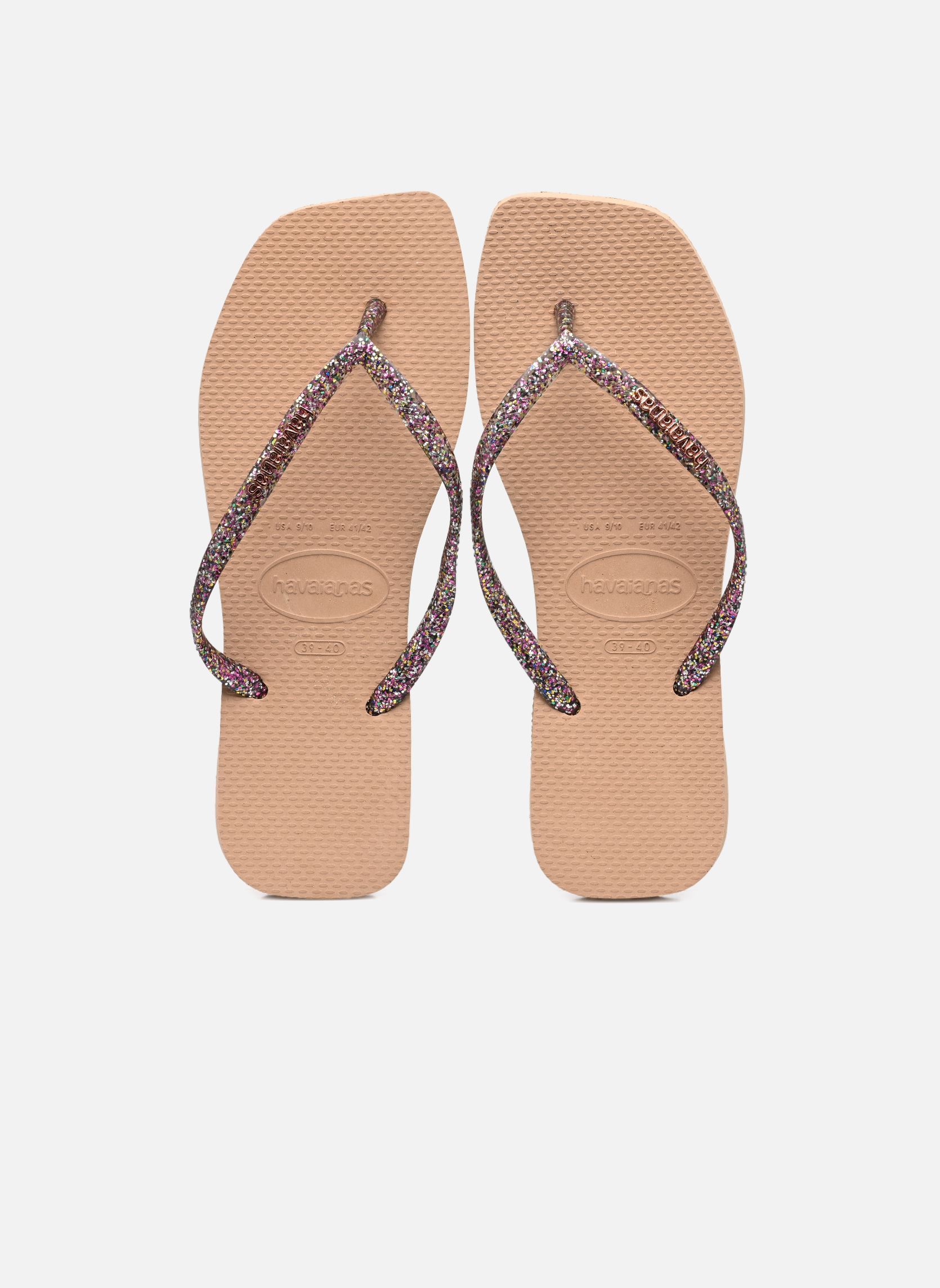 Havaianas Tongs Slim Square Logo Metallic Femme Rose Sarenza France