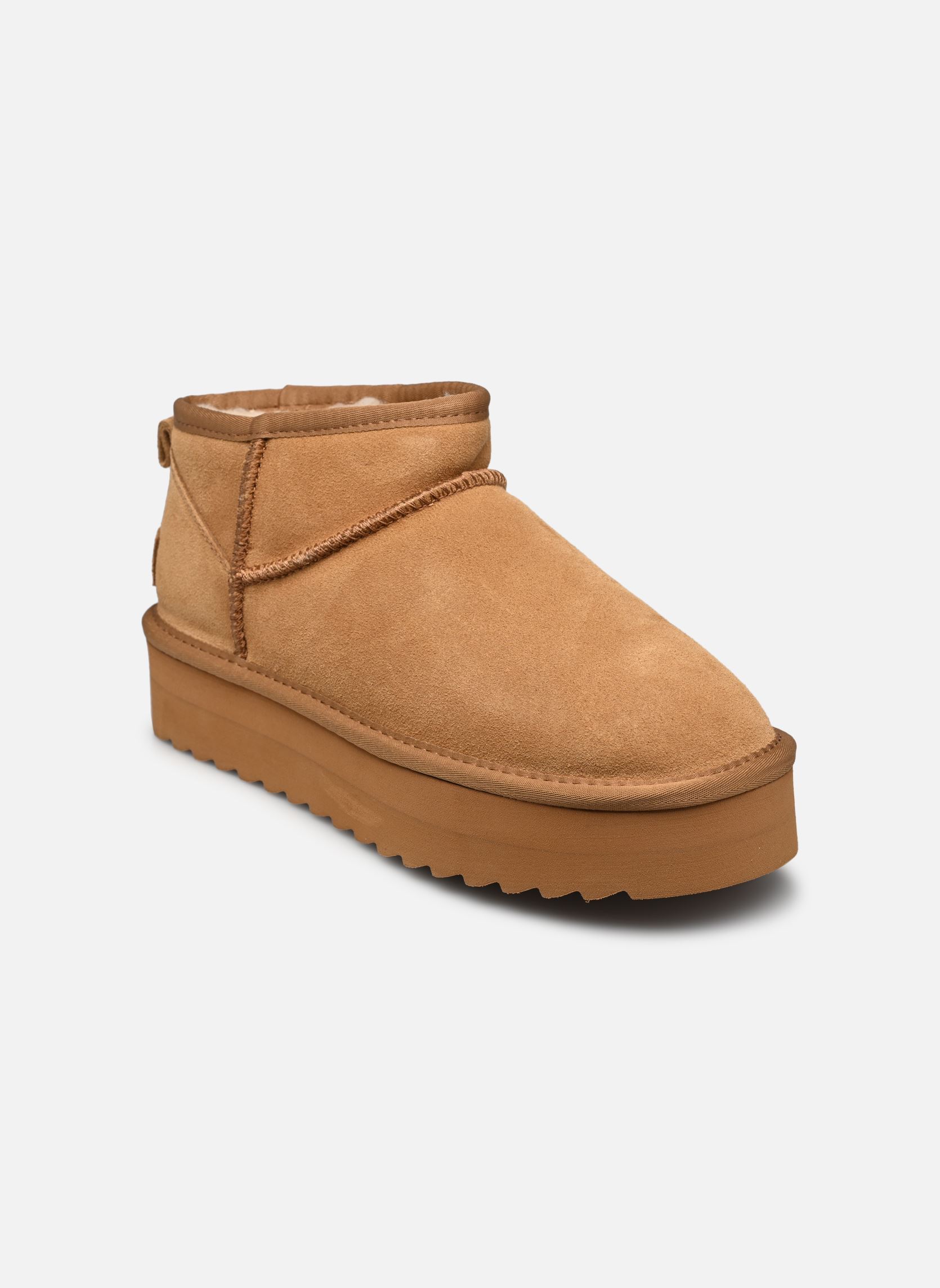 Gevoerde enkellaarsjes Platfrom winter boot in suede dames beige Colors of California Gevoerde enkellaarsjes Platfrom winter boot in suede dames beige Tan