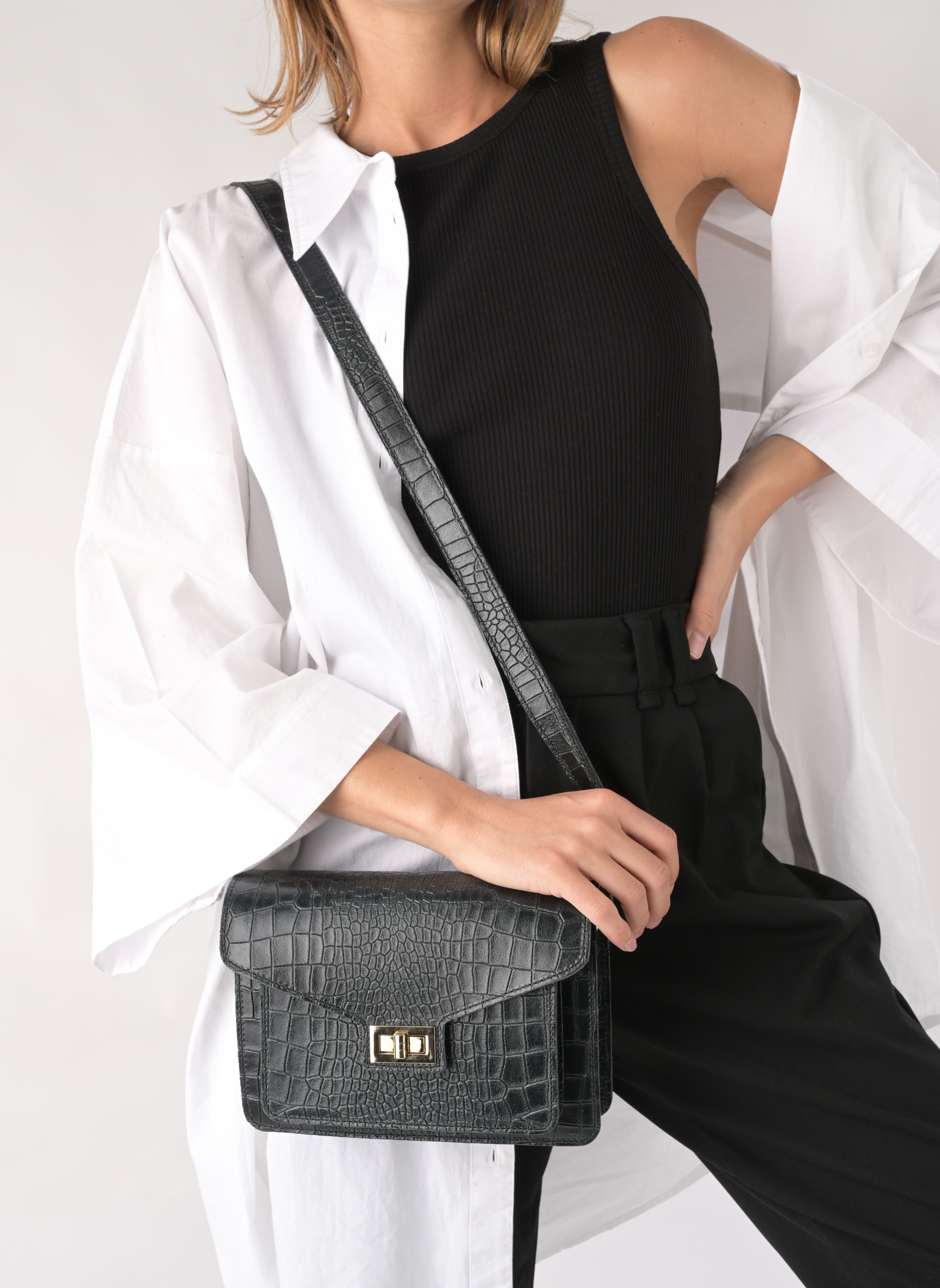 Sacs bandoulière New macroco leather femme noir Georgia Rose Sacs bandoulière New macroco leather femme noir CROCO NOIR