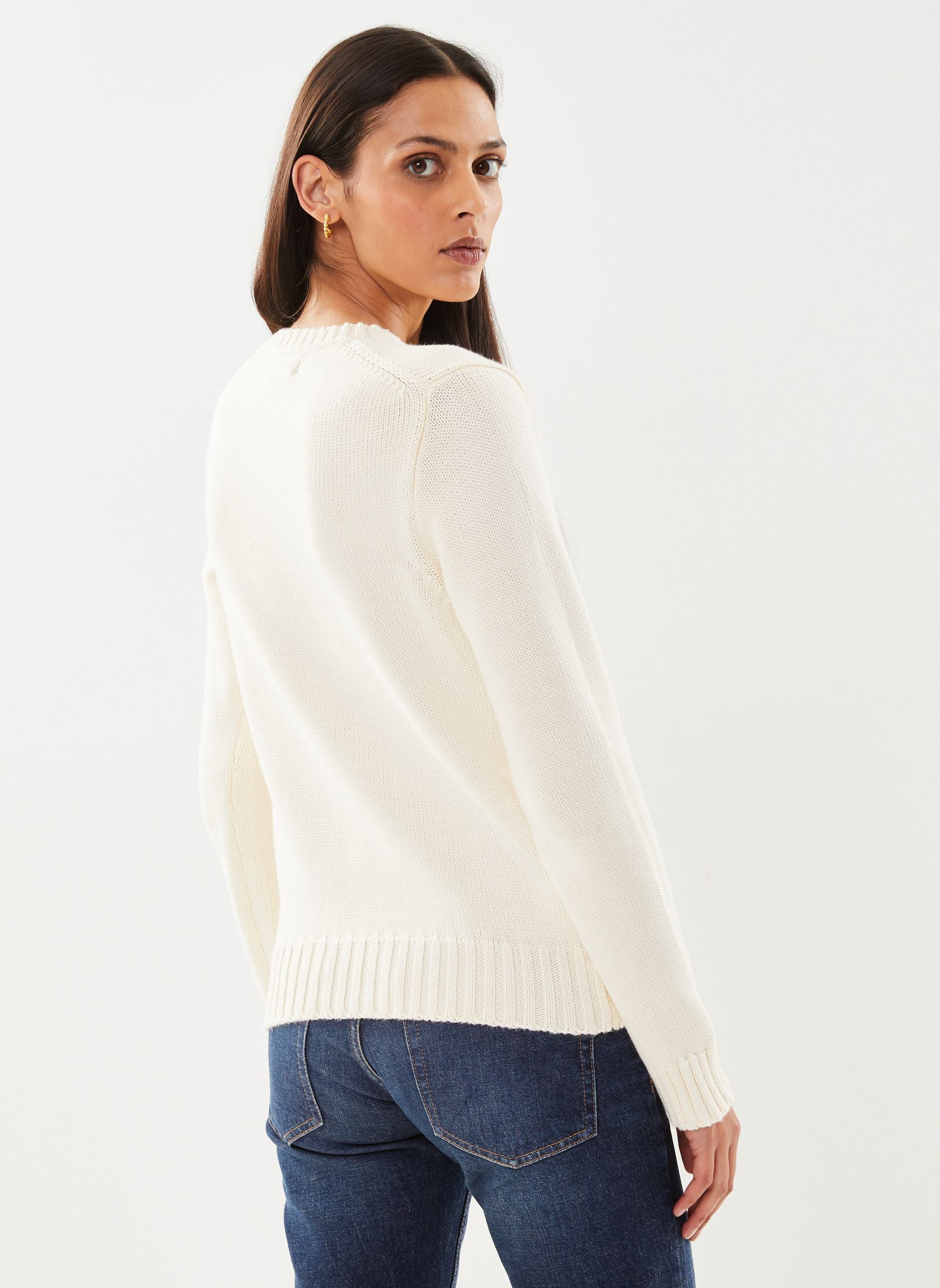 Truien Pull drapeau à col rond en coton dames beige Polo Ralph Lauren Truien Pull drapeau à col rond en coton dames beige PCH CRM