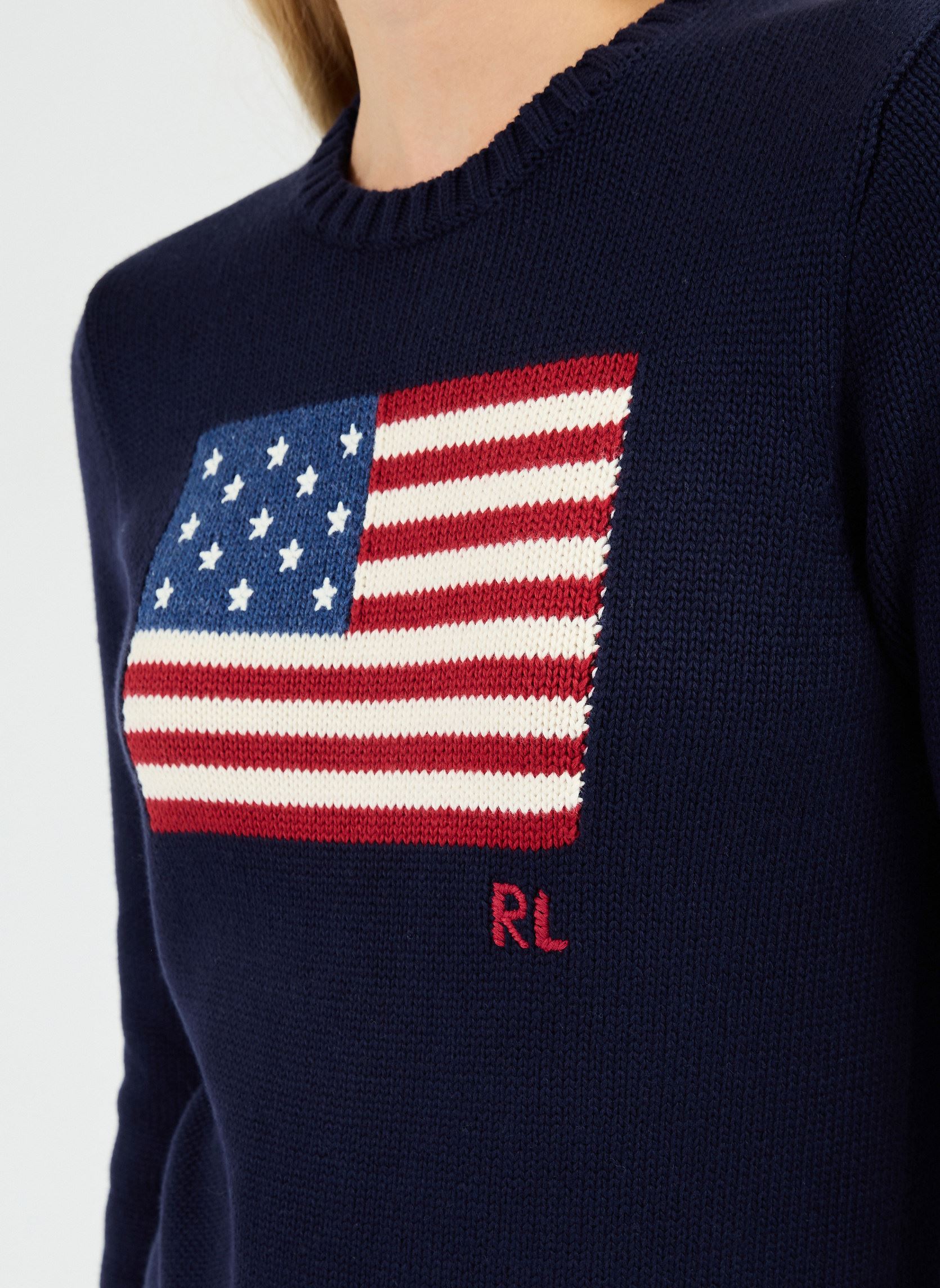 Pullover Pull drapeau à col rond en coton damen blau Polo Ralph Lauren Pullover Pull drapeau à col rond en coton damen blau NAVY