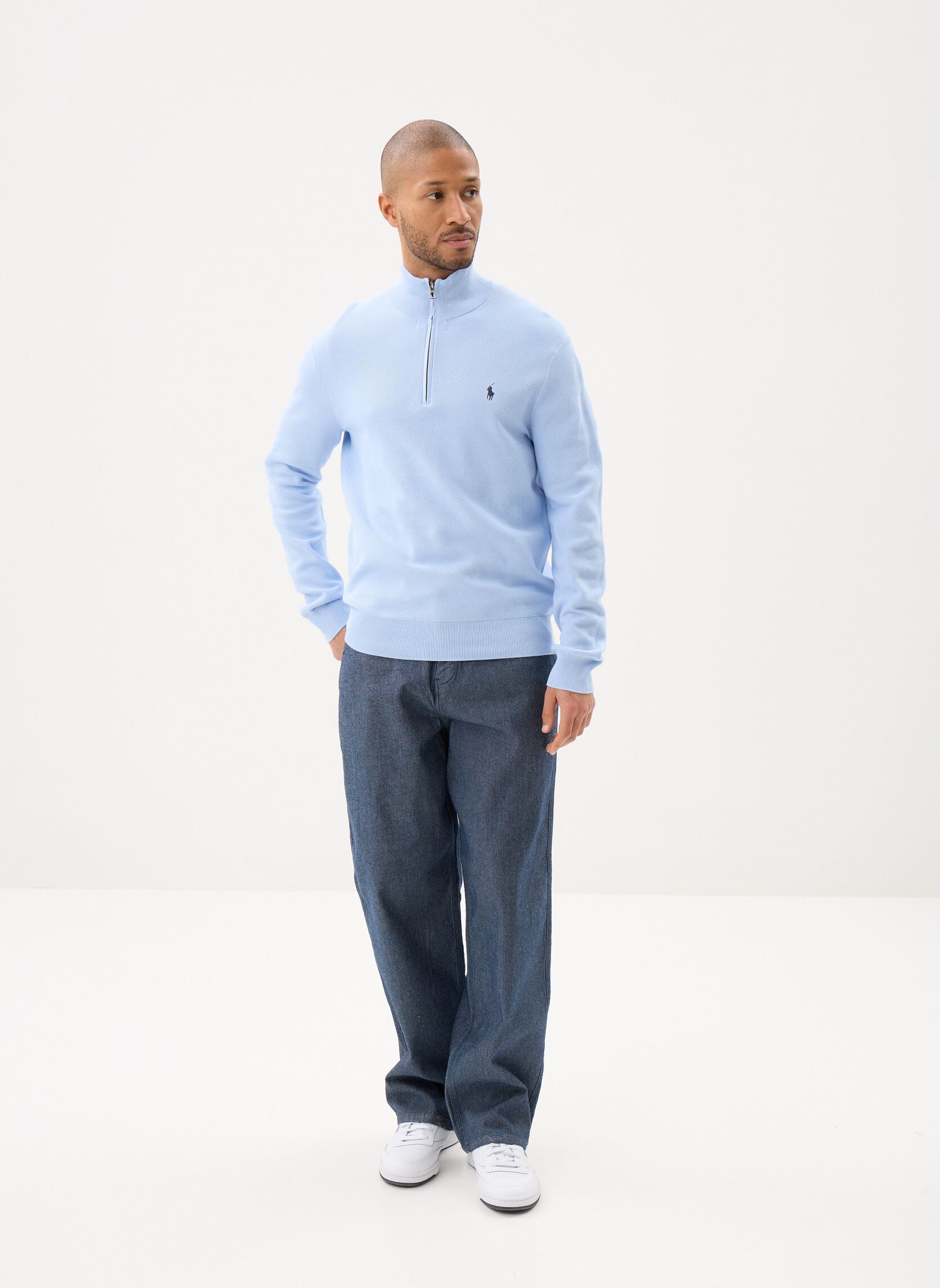 Truien Pull demi-zippé en coton piqué heren blauw Polo Ralph Lauren Truien Pull demi-zippé en coton piqué heren blauw OFFICE BLUE