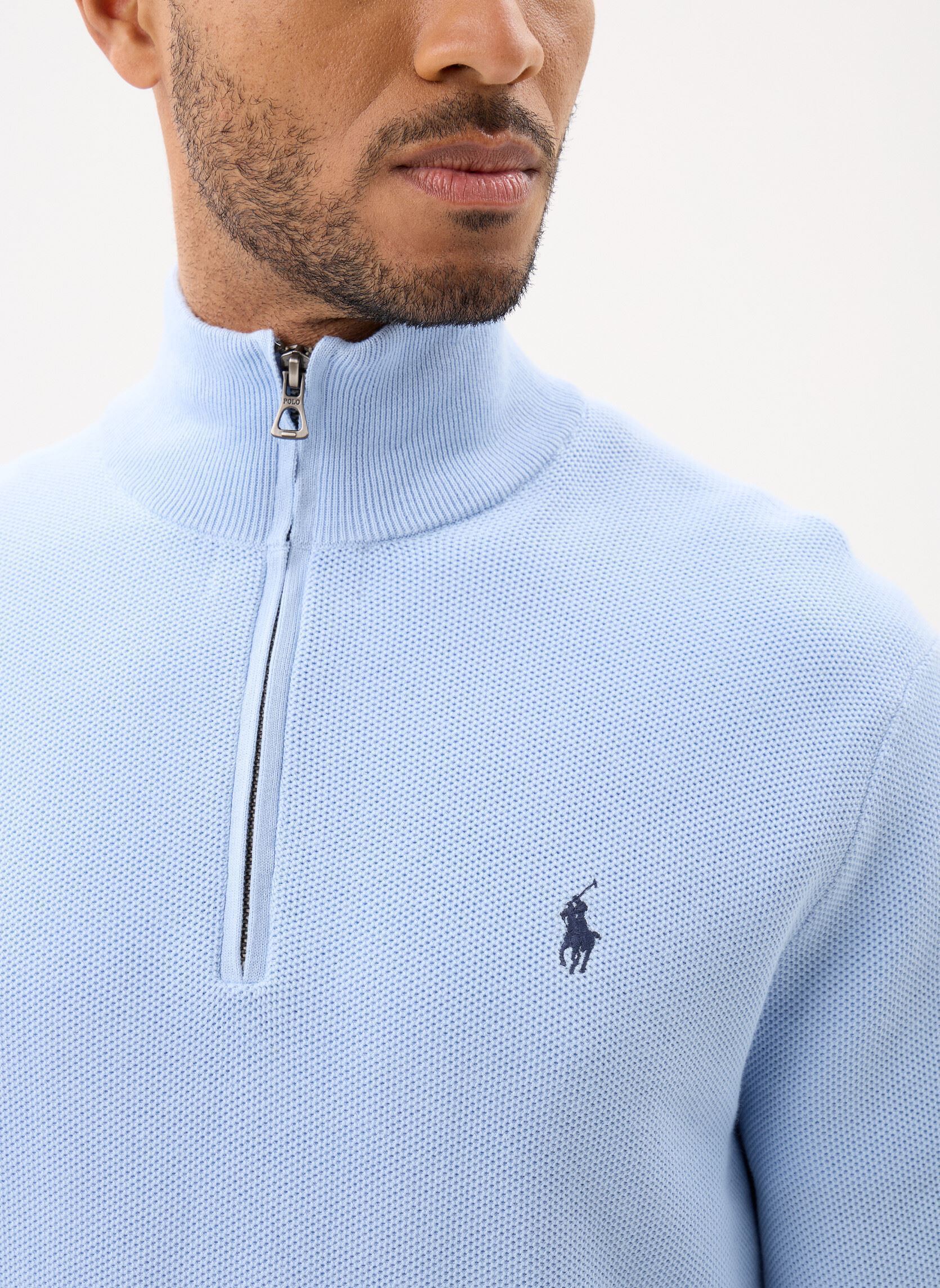 Truien Pull demi-zippé en coton piqué heren blauw Polo Ralph Lauren Truien Pull demi-zippé en coton piqué heren blauw OFFICE BLUE