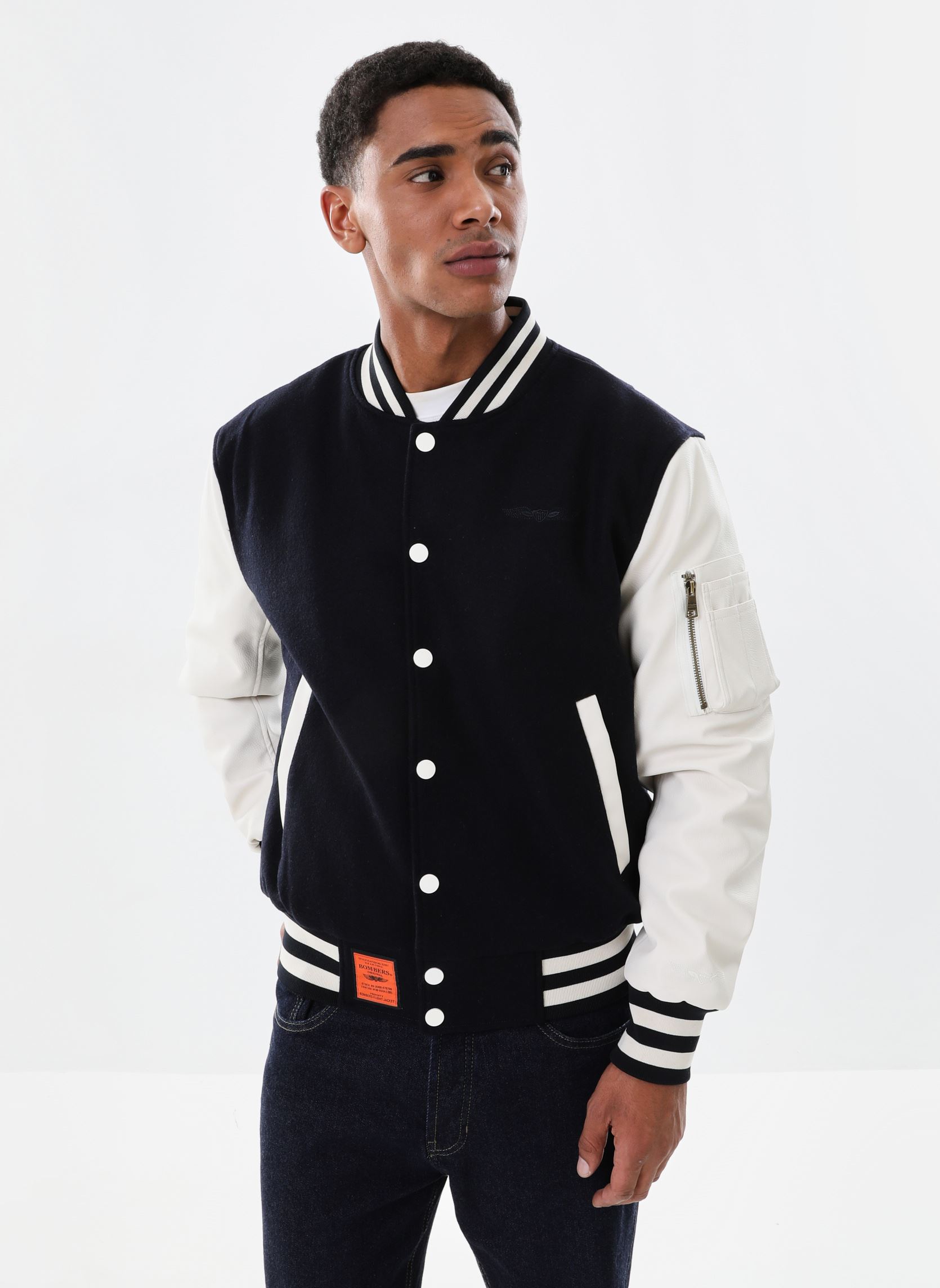 Bomberjacks Letterman Men heren blauw Bombers Original Bomberjacks Letterman Men heren blauw Navy/Creme