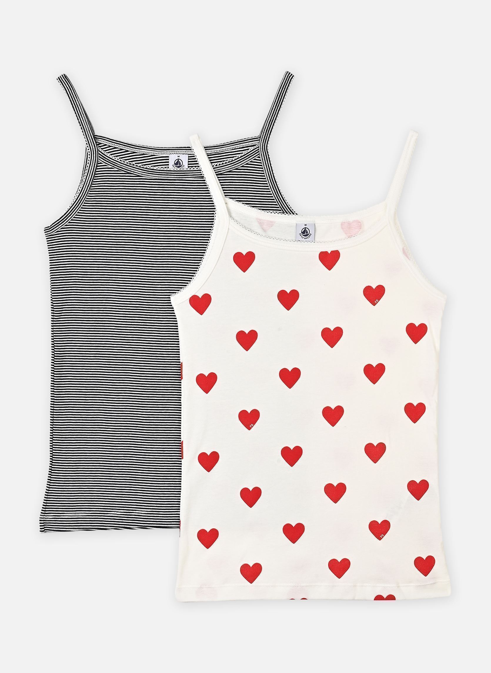 Vêtements Petit Bateau Lot de 2 Chemises A Bretelles Coeur et Rayures pour Accessoires