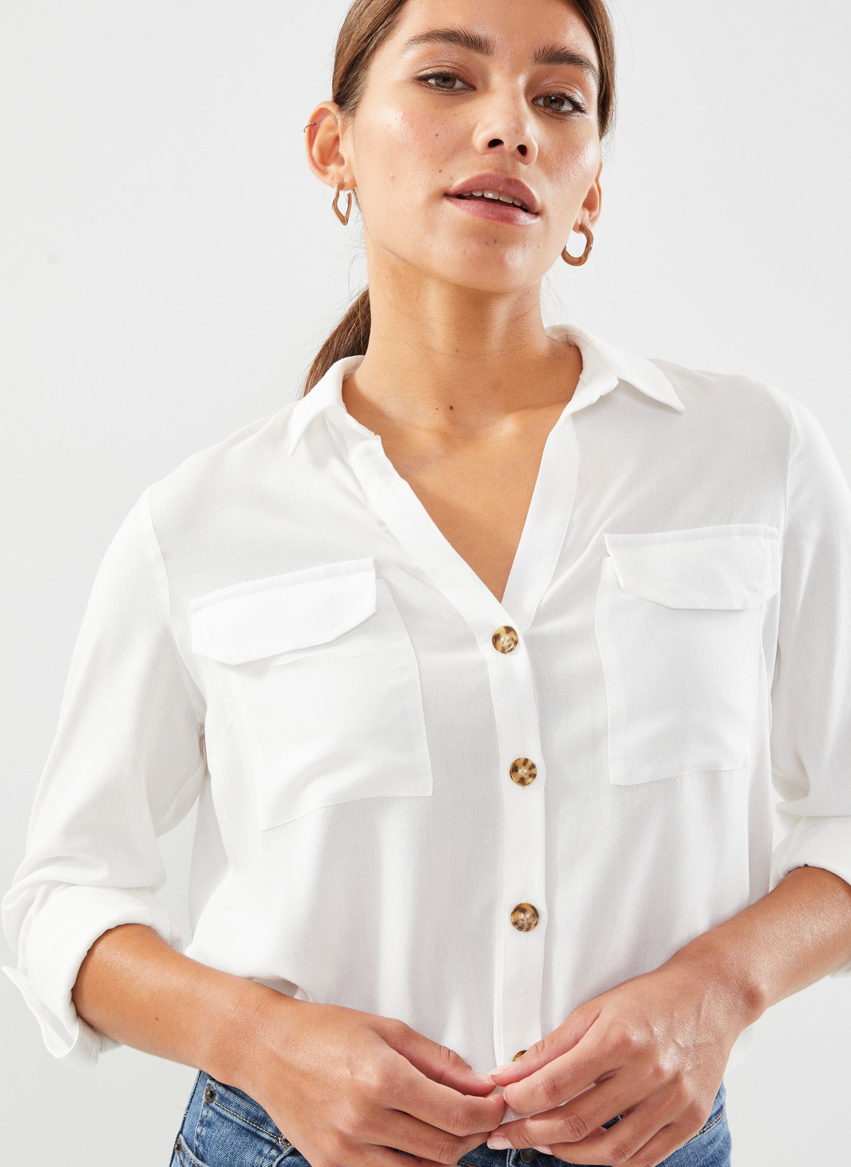Chemises manches longues Vmbumpy L/S Shirt New Wvn Ga Noos femme blanc Vero Moda Chemises manches longues Vmbumpy L/S Shirt New Wvn Ga Noos femme blanc SNOW WHITE