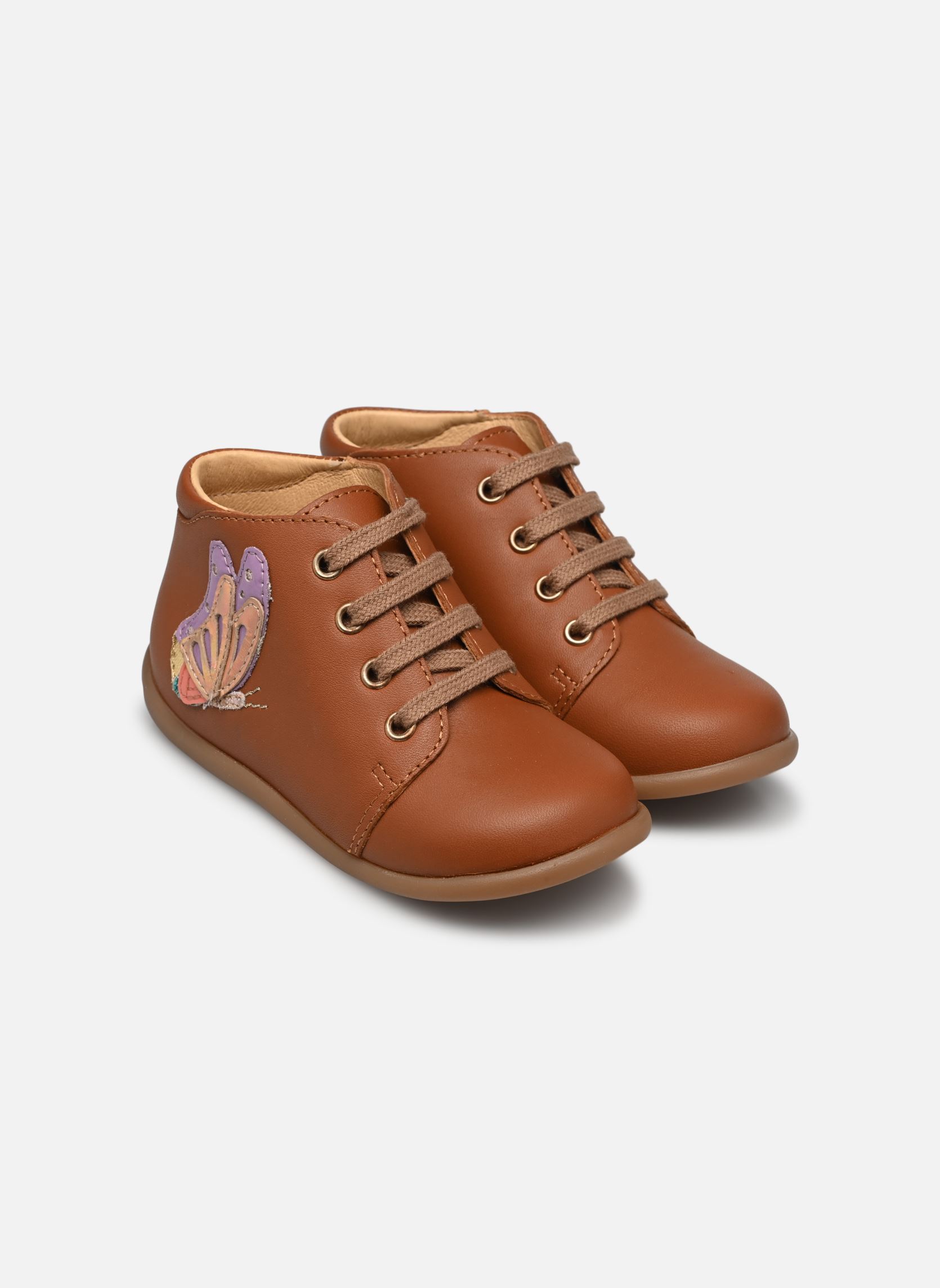 Bottines STAND-UP FLY fille marron Pom d Api Bottines STAND-UP FLY fille marron CAMEL-OR -TULIPE