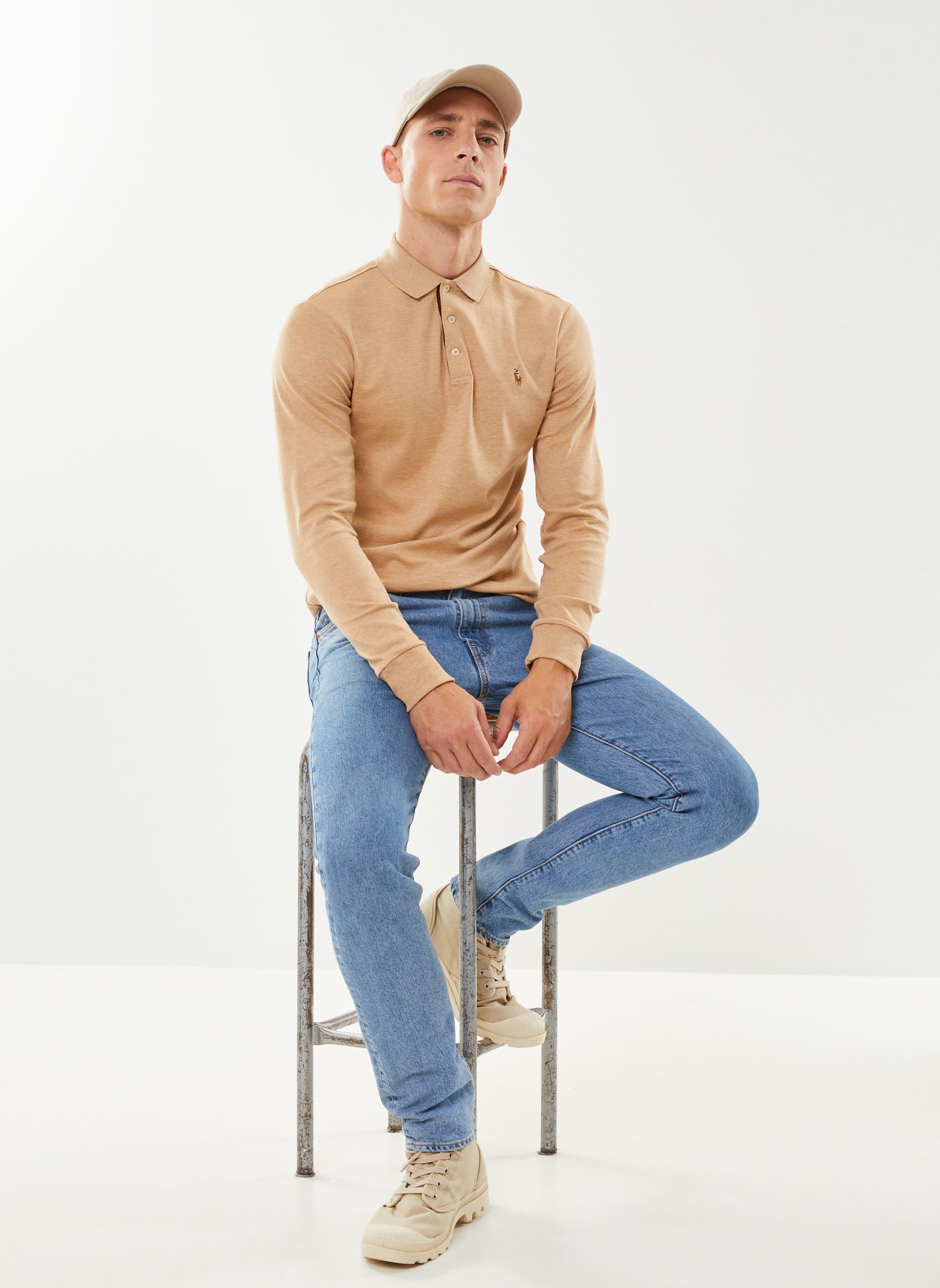 Polos manches courtes Polo ajusté en coton doux 710671785 homme beige Polo Ralph Lauren Polos manches courtes Polo ajusté en coton doux 710671785 homme beige CLASSIC CAMEL HEATHER