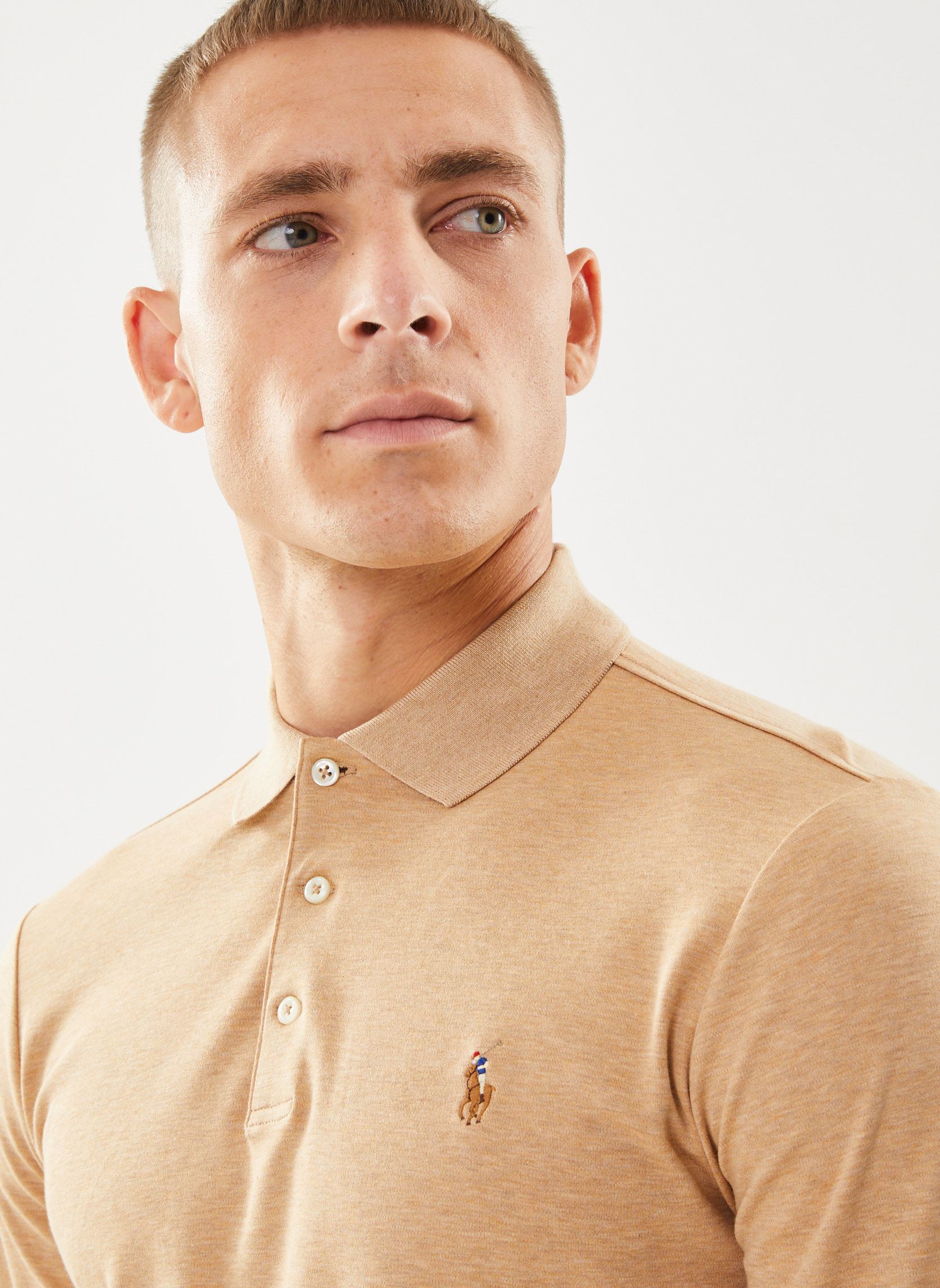 Polos manches courtes Polo ajusté en coton doux 710671785 homme beige Polo Ralph Lauren Polos manches courtes Polo ajusté en coton doux 710671785 homme beige CLASSIC CAMEL HEATHER