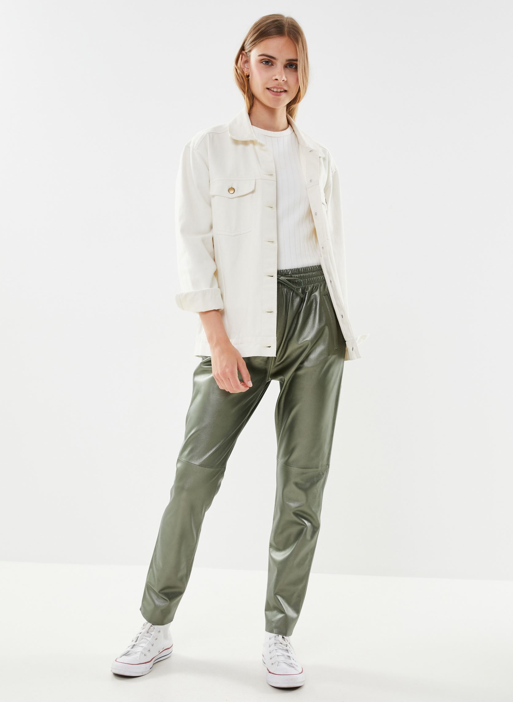 Pantaloni in pelle GIFT METAL donna verde Oakwood Pantaloni in pelle GIFT METAL donna verde Vert Fonce
