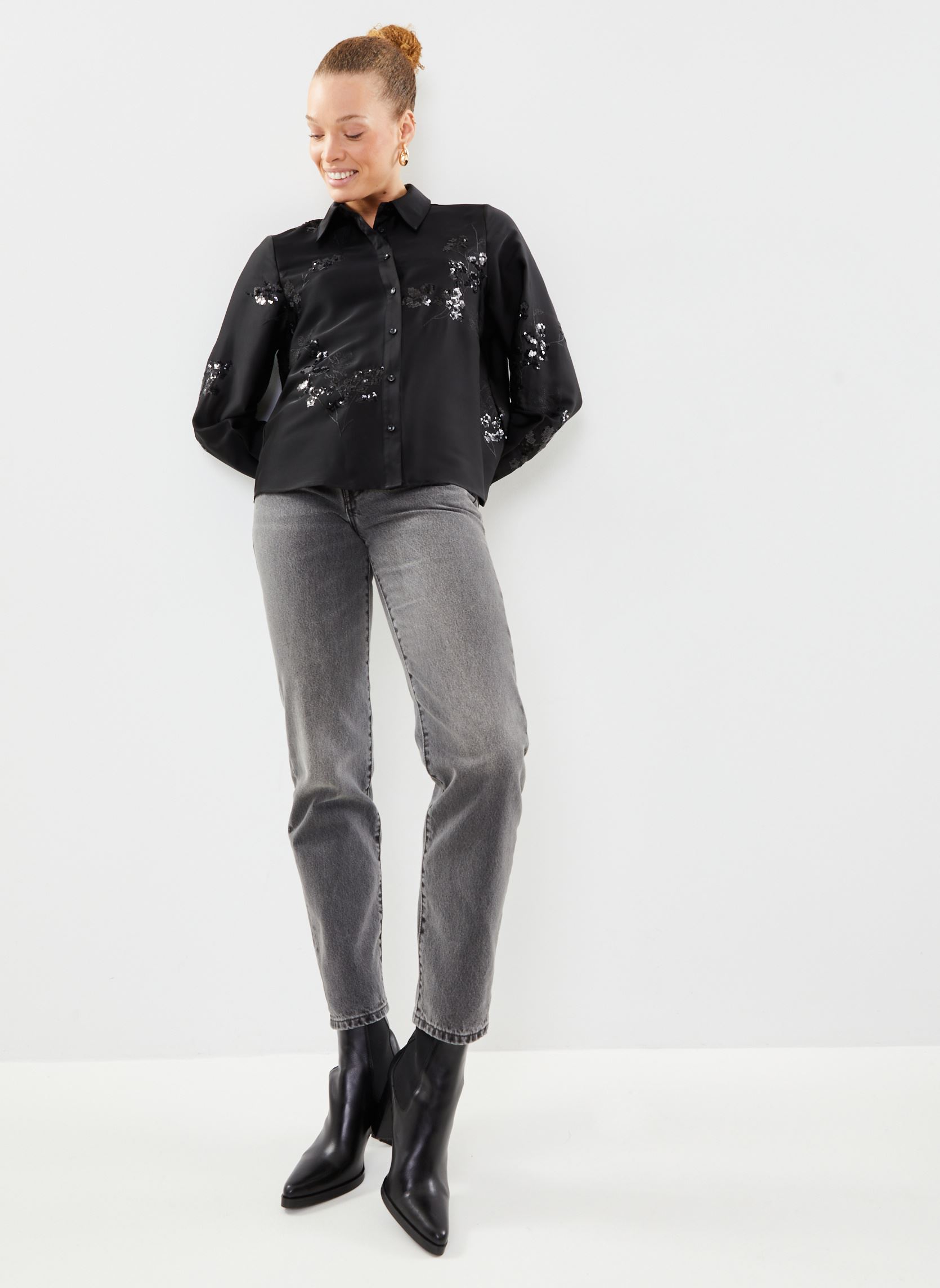 Lange mouw overhemden Viravenna L/S Sequin Shirt/Dc dames zwart Vila Lange mouw overhemden Viravenna L/S Sequin Shirt/Dc dames zwart Black