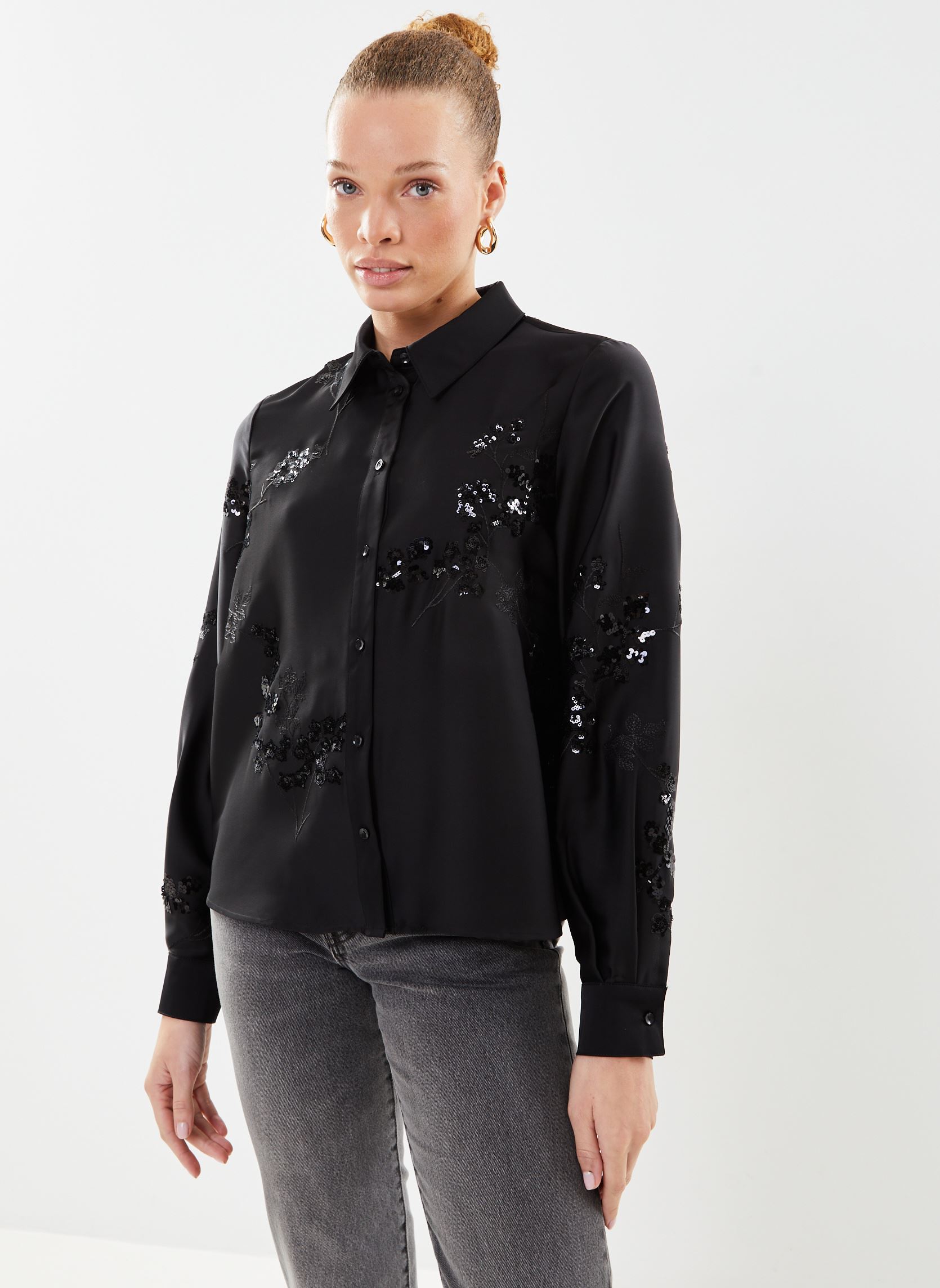 Lange mouw overhemden Viravenna L/S Sequin Shirt/Dc dames zwart Vila Lange mouw overhemden Viravenna L/S Sequin Shirt/Dc dames zwart Black