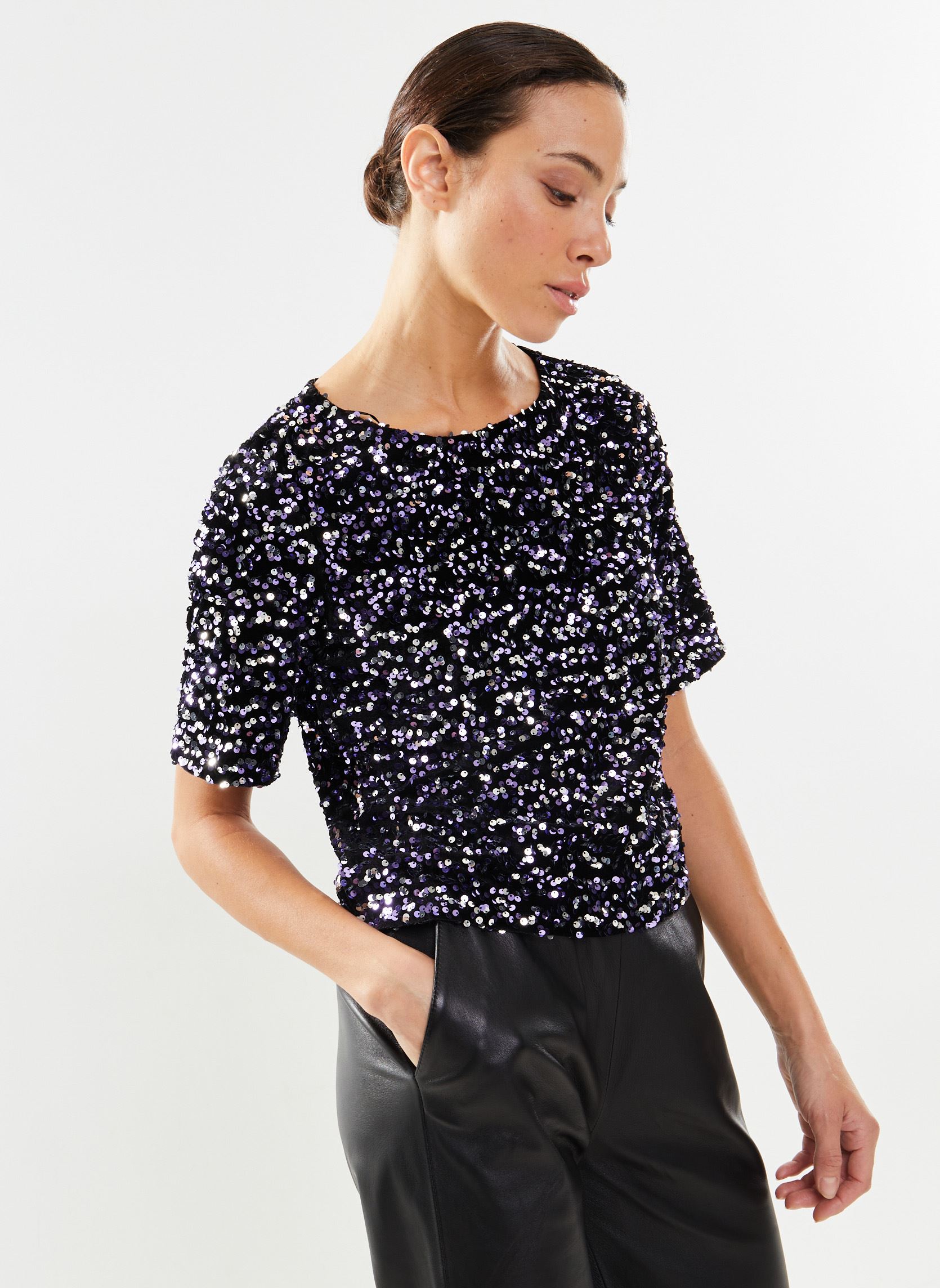 T-shirt a maniche corte PCKAM SS TOP BC donna nero Pieces T-shirt a maniche corte PCKAM SS TOP BC donna nero Black