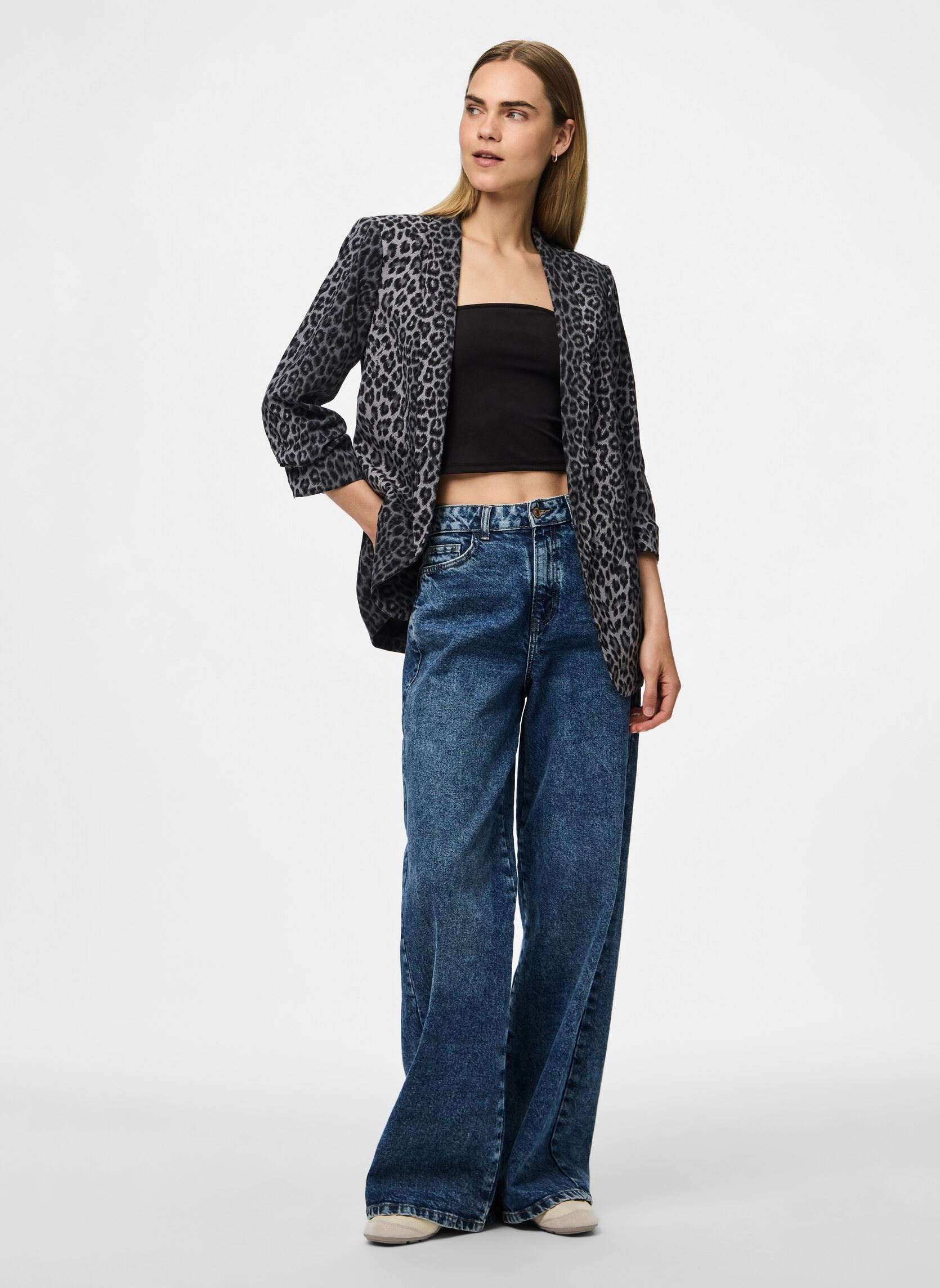 Blazer PCBOSS 3/4 PRINTED BLAZER NOOS damen grau Pieces Blazer PCBOSS 3/4 PRINTED BLAZER NOOS damen grau Grey
