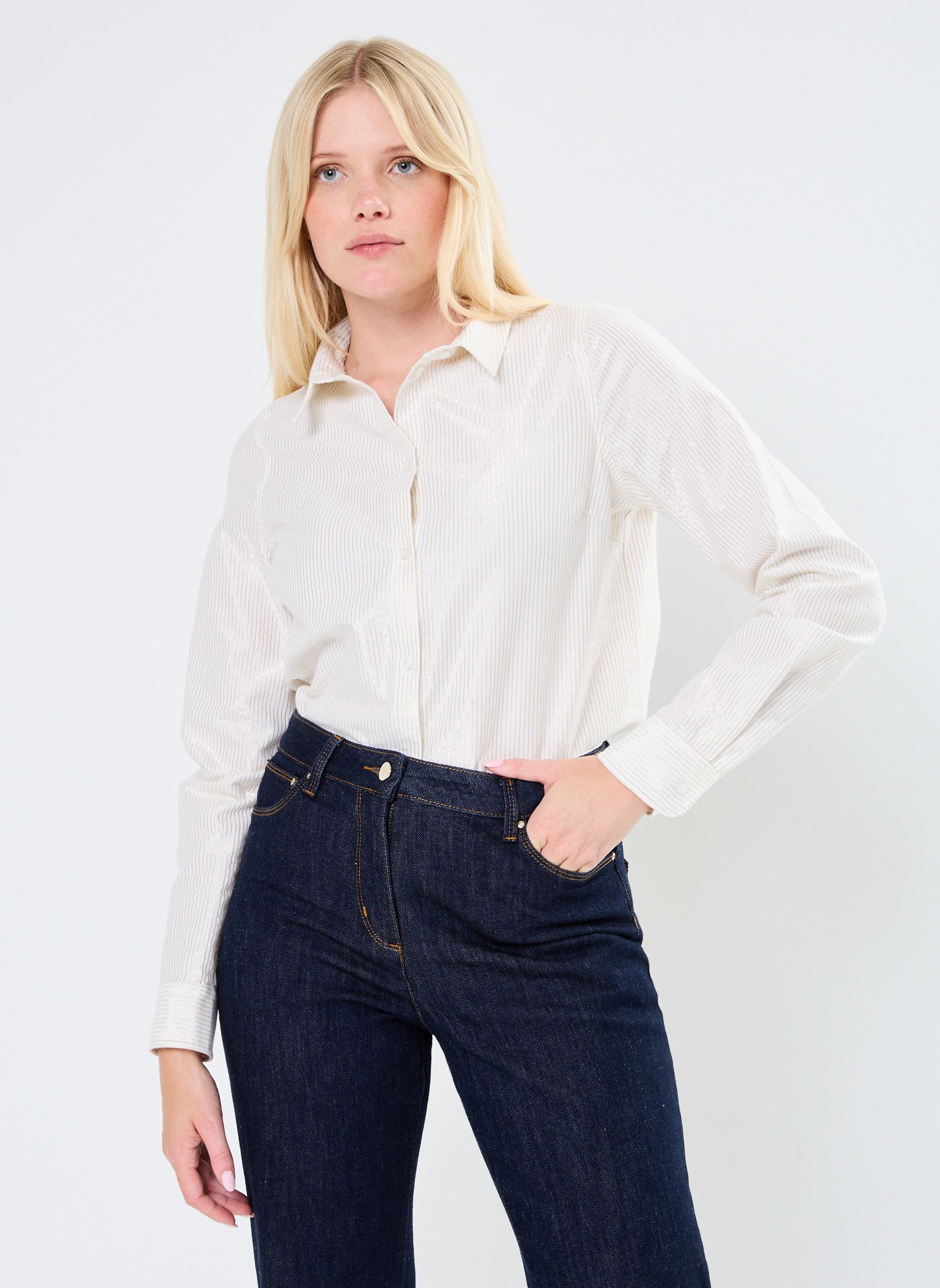Chemises manches longues PCIRENE LUREX LS SHIRT KAC FC femme blanc Pieces Chemises manches longues PCIRENE LUREX LS SHIRT KAC FC femme blanc BRIGHT WHITE