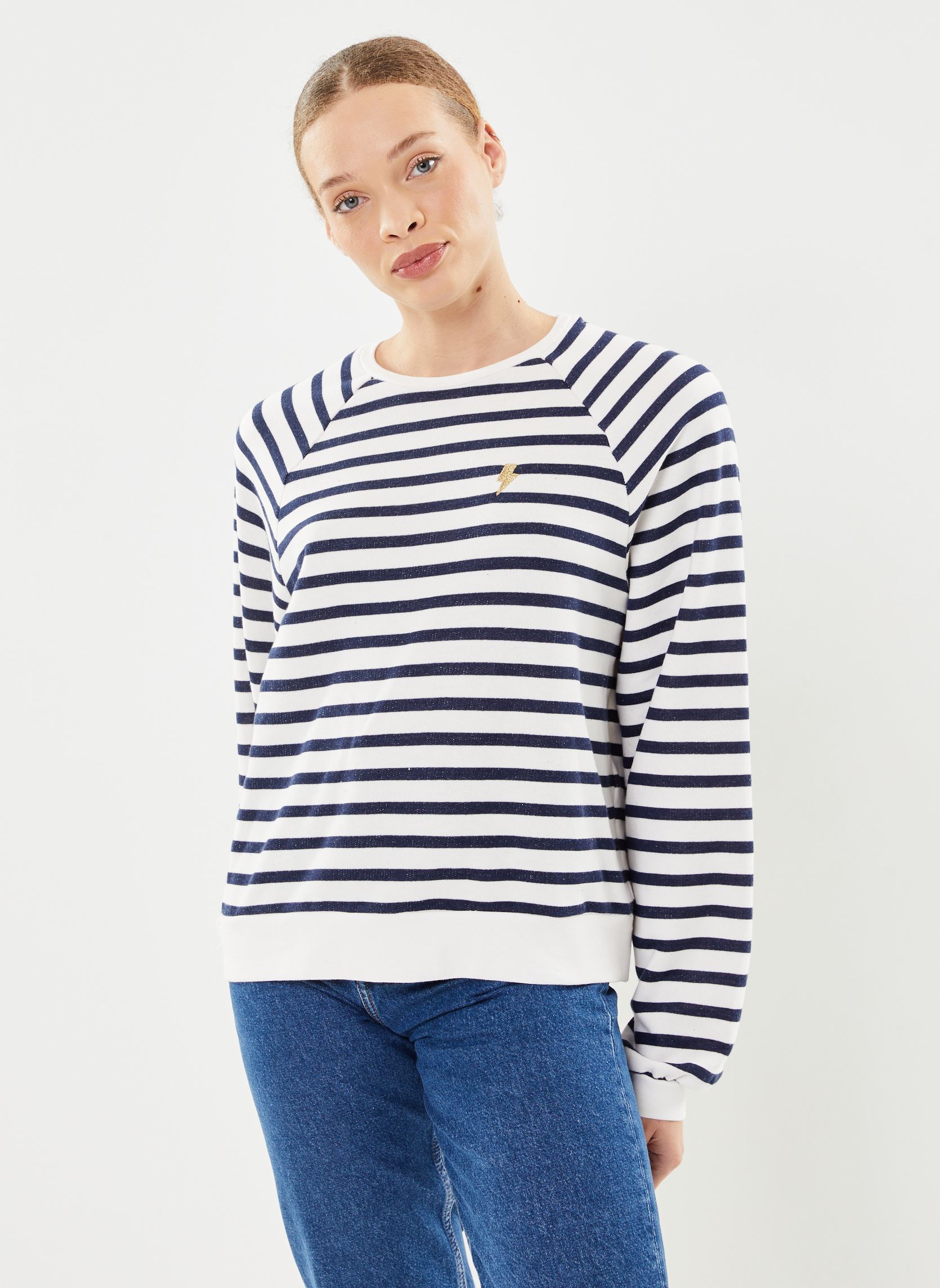 Sweat à Capuche Pieces PCchilli Rayé Embrodé - Cloud Dancer, Style Streetwear Confortable Femme
