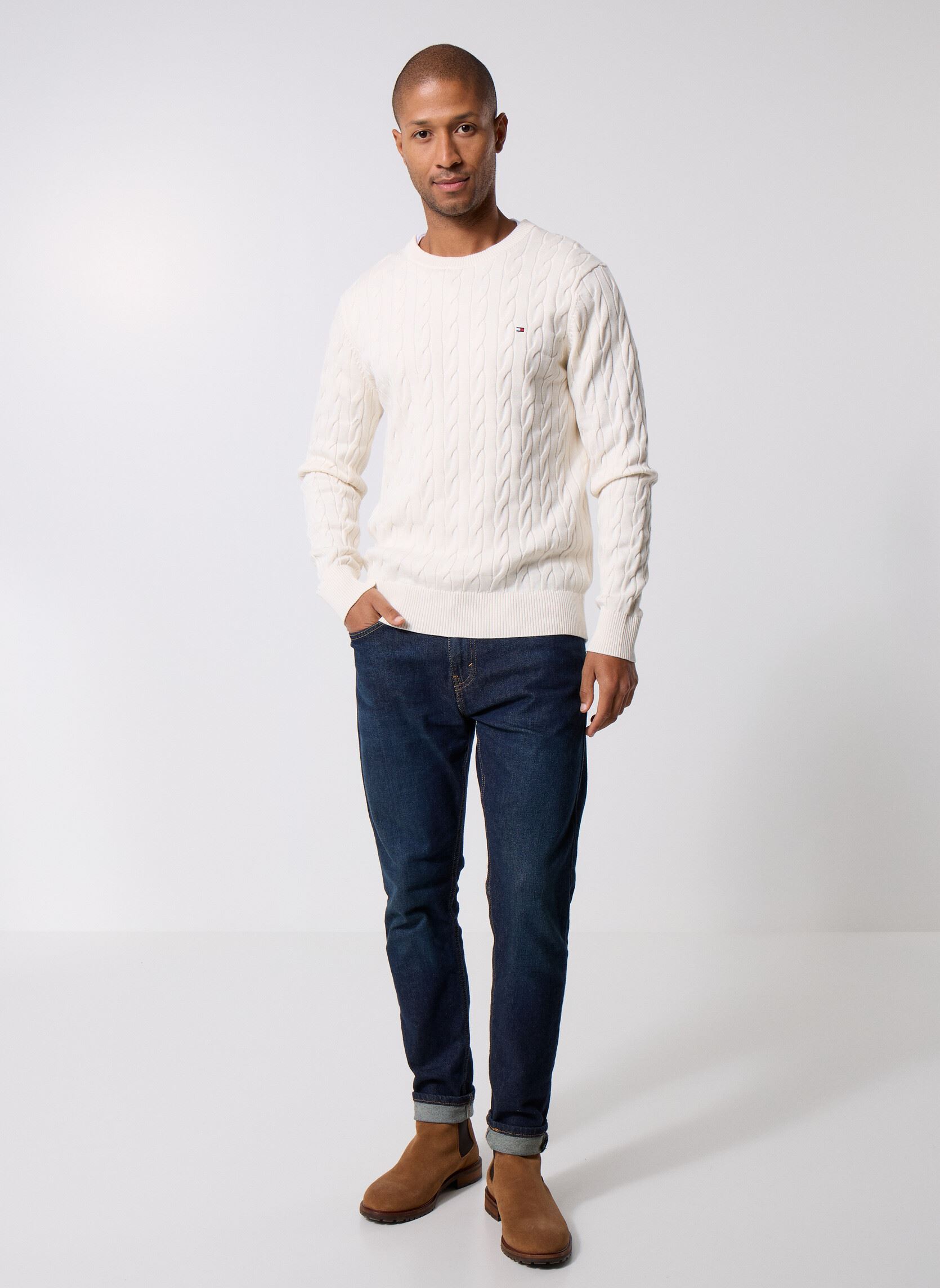 Pulls Classic Cable Crew Neck homme blanc Tommy Hilfiger Pulls Classic Cable Crew Neck homme blanc IVORY PETAL