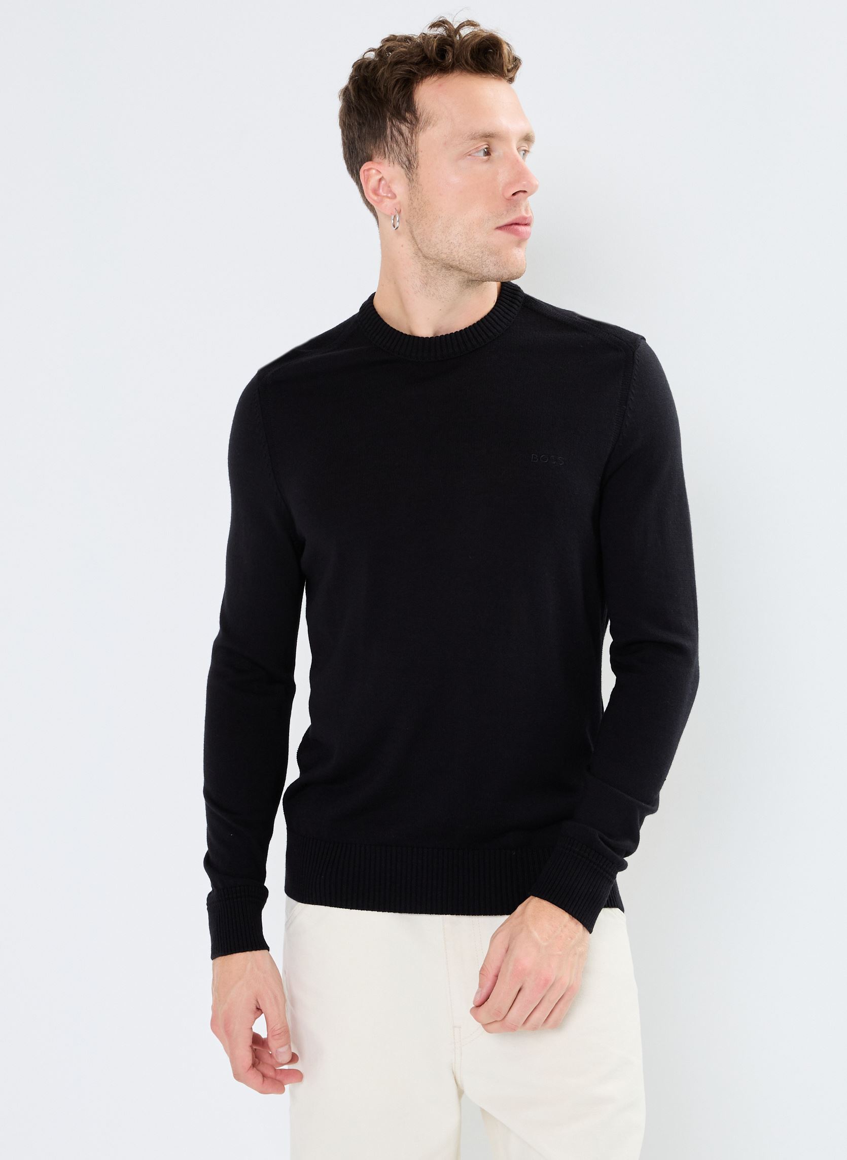 Pull BOSS Pull ras du cou en coton avec logo US - vue 2